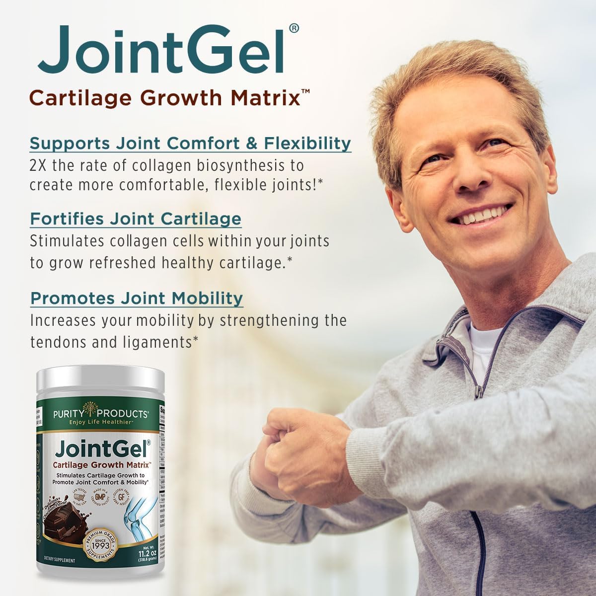 Bioactive Collagen Peptides + MSM Joint Gel Formula for Flexibility and Cartilage Support - Super Chocolate Powder with Dual Action - 30 Servings