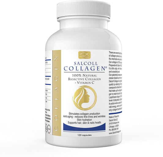 Bioactive Marine Collagen Capsules for Skin, Hair, Nails. Anti-Aging Supplement for Women & Men - 120 Capsules, One Month Supply