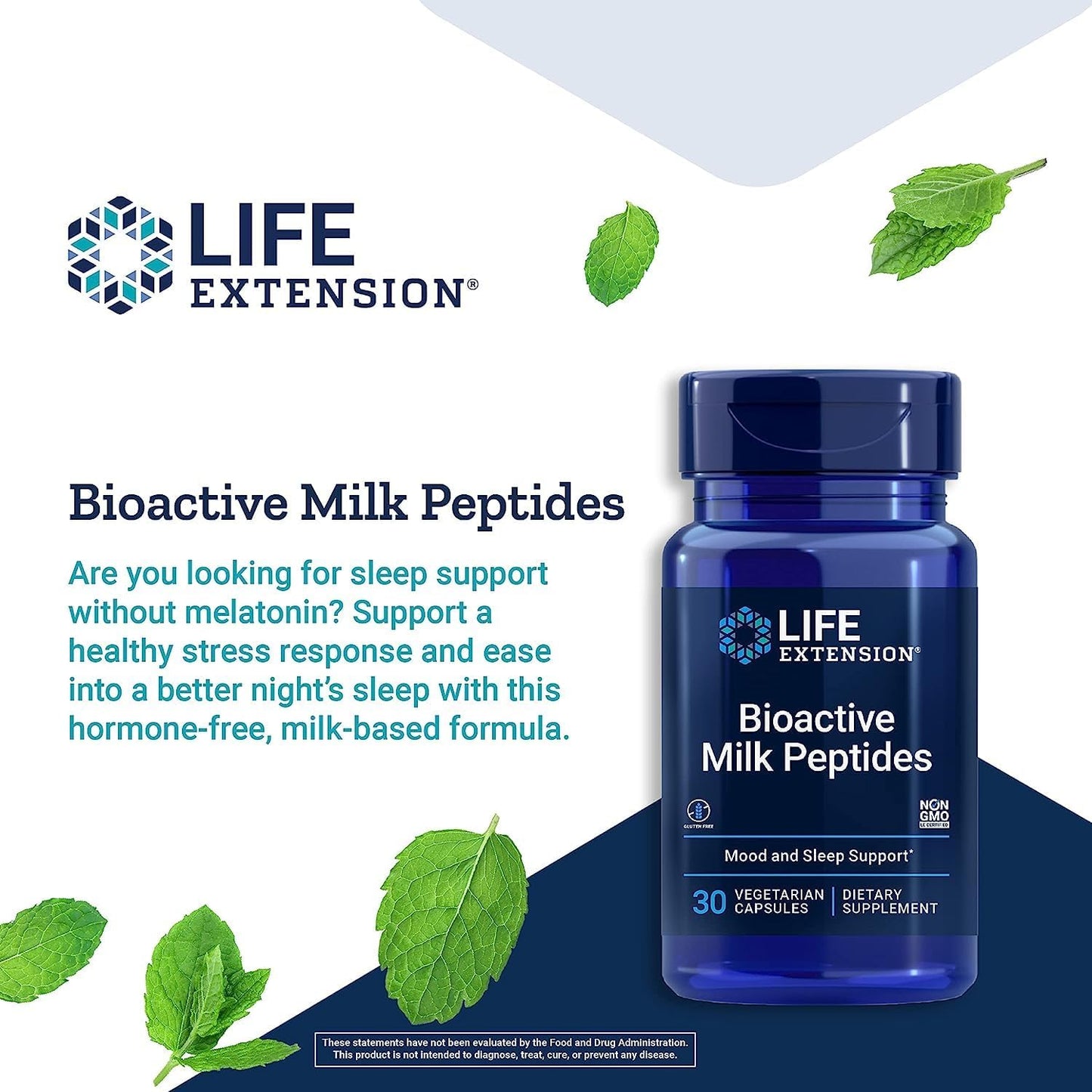Bioactive Milk Peptides for Relaxation and Healthy Sleep - Gluten-Free, Non-GMO - 30 Vegetarian Capsules