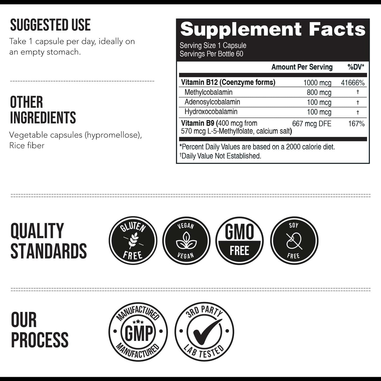 BioActive Vitamin B12 1000mcg with Methylfolate | Supports Energy, Mood & B12 Levels | Vegan & Non-GMO | 60 Servings