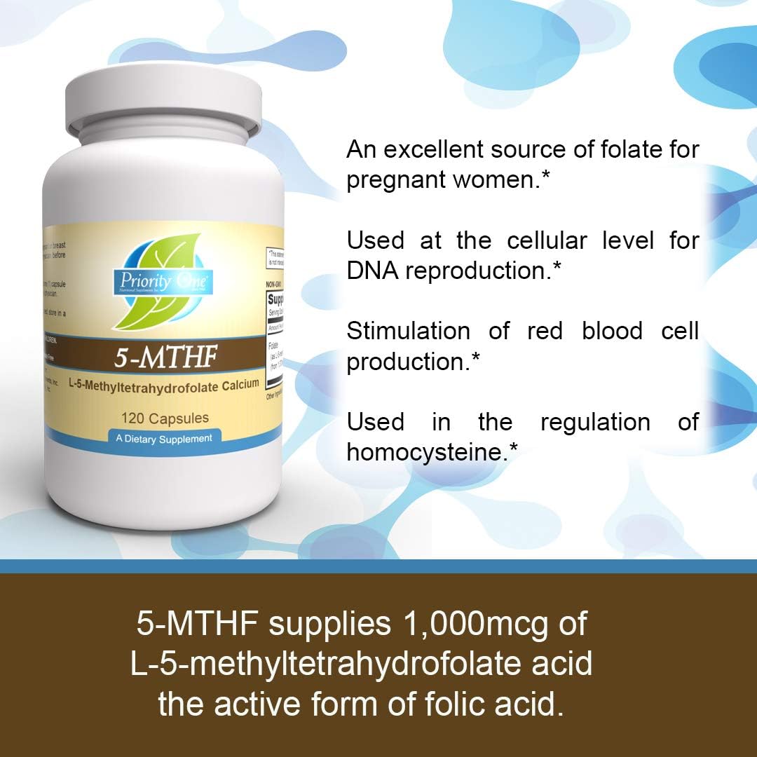 Bioavailable 5-MTHF 1mg Folate Supplement for Methylation Support - 120 Vegetarian Capsules