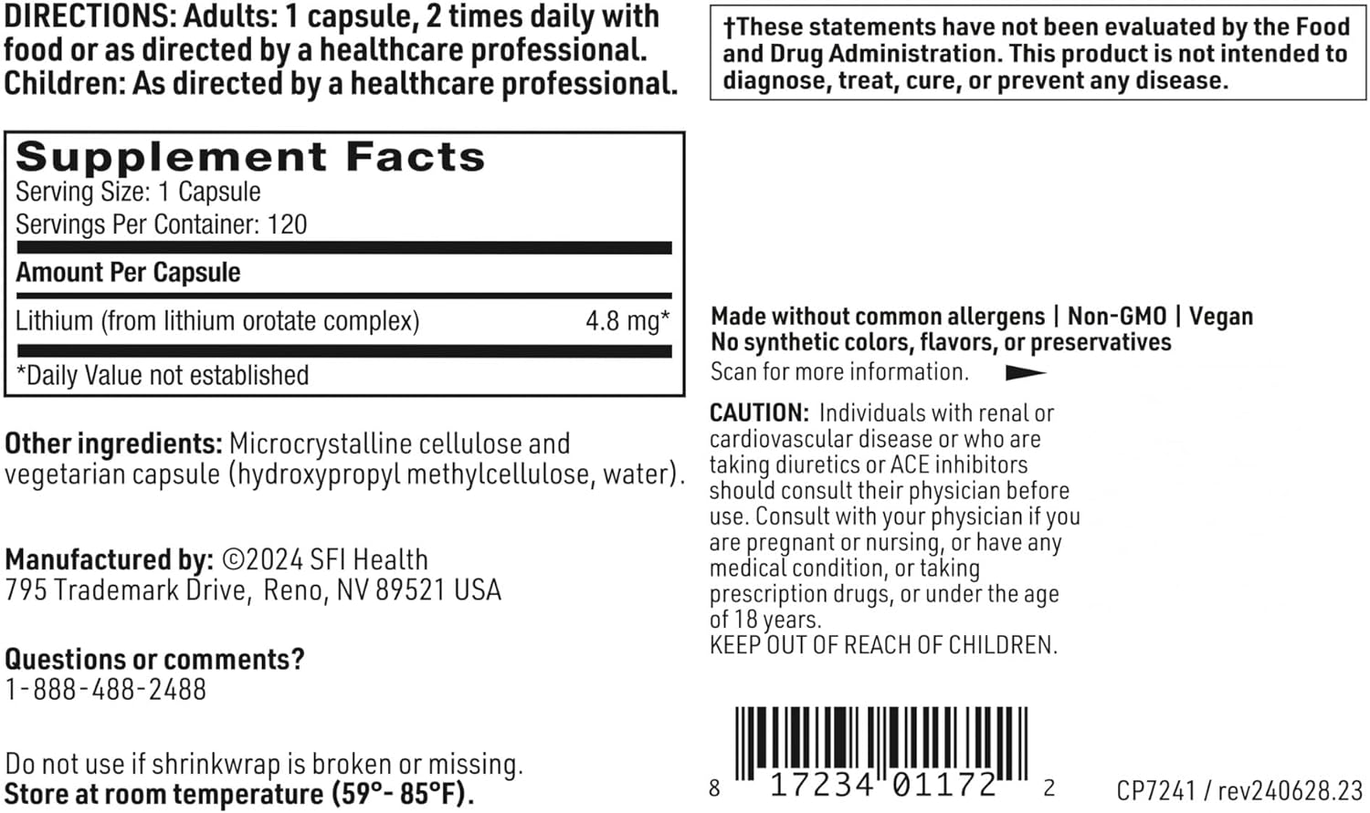 Bioavailable Lithium Orotate Supplement for Mood Balance - 4.8 mg - Supports Focus, Memory, and Cognitive Function - 120 Vegan Capsules