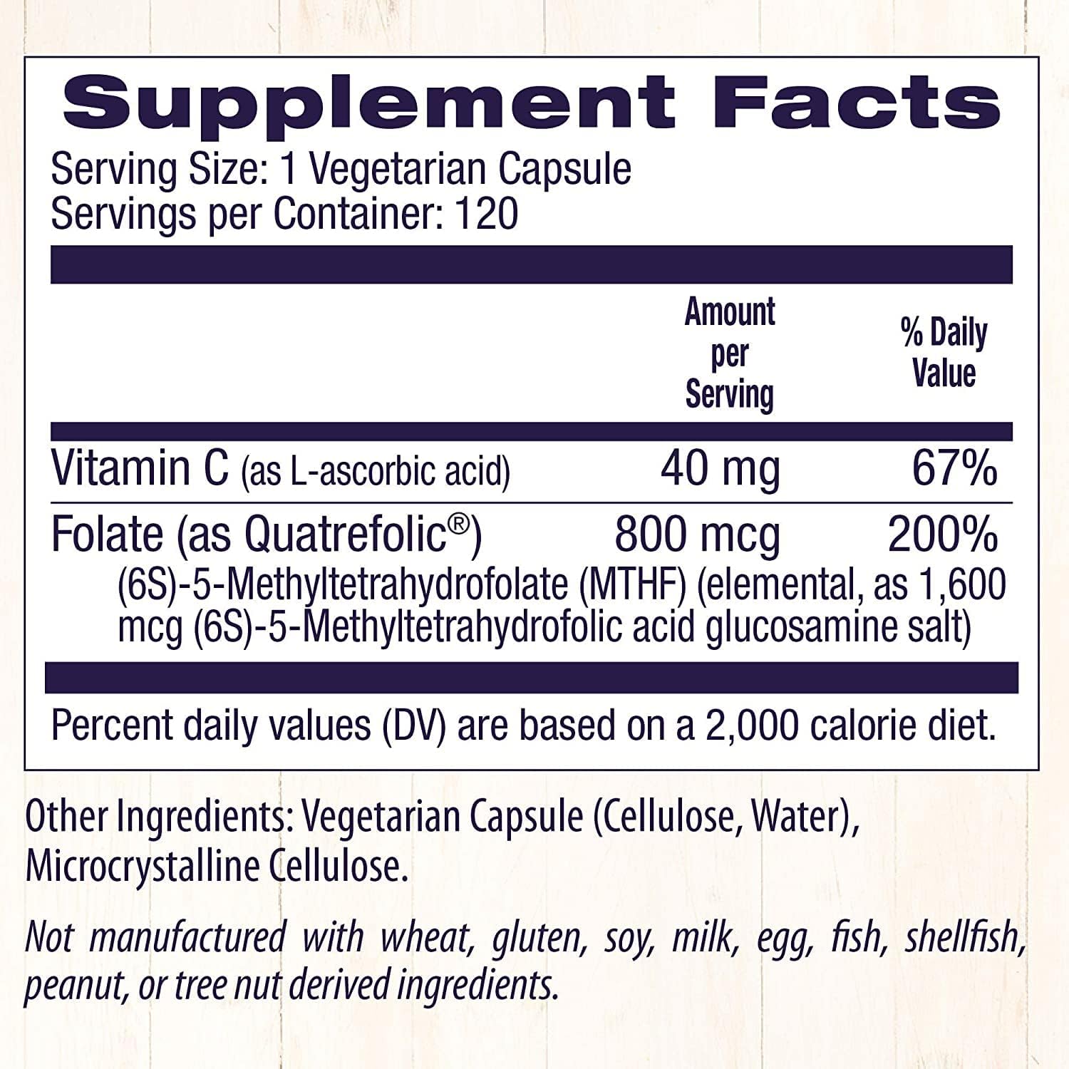 Bioavailable Methyl Folate Supplement with Quatrefolic - 800 mcg - Vegan, Non-GMO, Gluten-Free - 120 Veg Caps