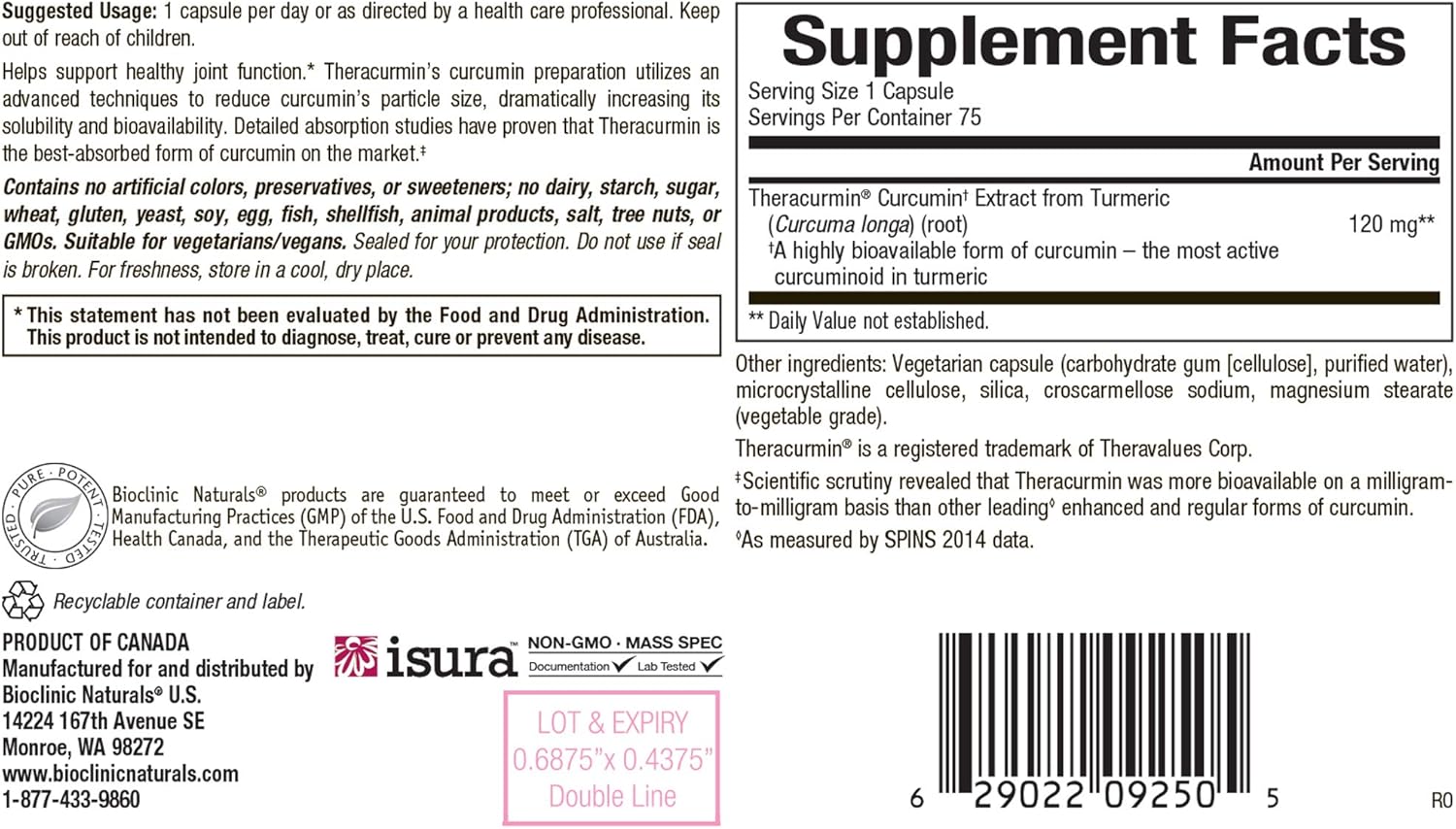 Bioclinic Naturals Theracurmin 2X 120mg Capsules - 75 Count