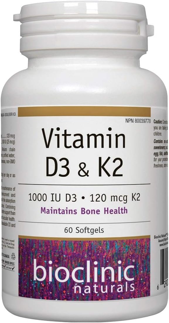 Bioclinic Naturals Vitamin D3 and K2 Softgels - 60 Count - Immune Support Supplement