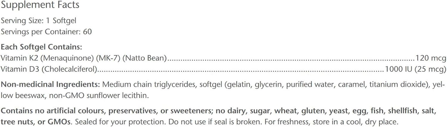 Bioclinic Naturals Vitamin D3 and K2 Softgels - 60 Count - Immune Support Supplement
