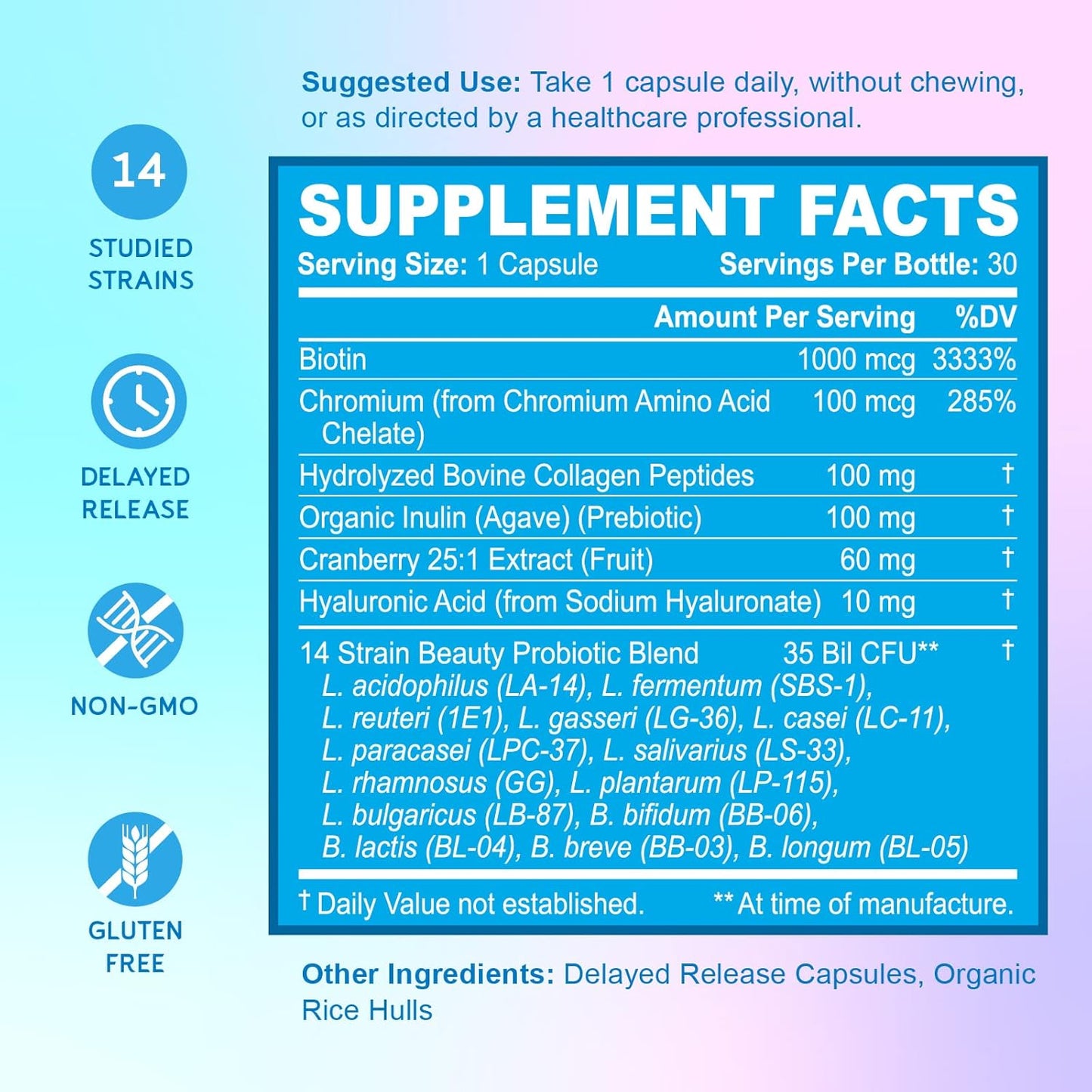 BioEmblem Beauty Probiotics for Women - 35 Billion CFU, 14 Strains with Biotin, Collagen, Prebiotics - Digestive, Hair, Skin, Nails - Vaginal Probiotics - Shelf Stable - 60 Capsules