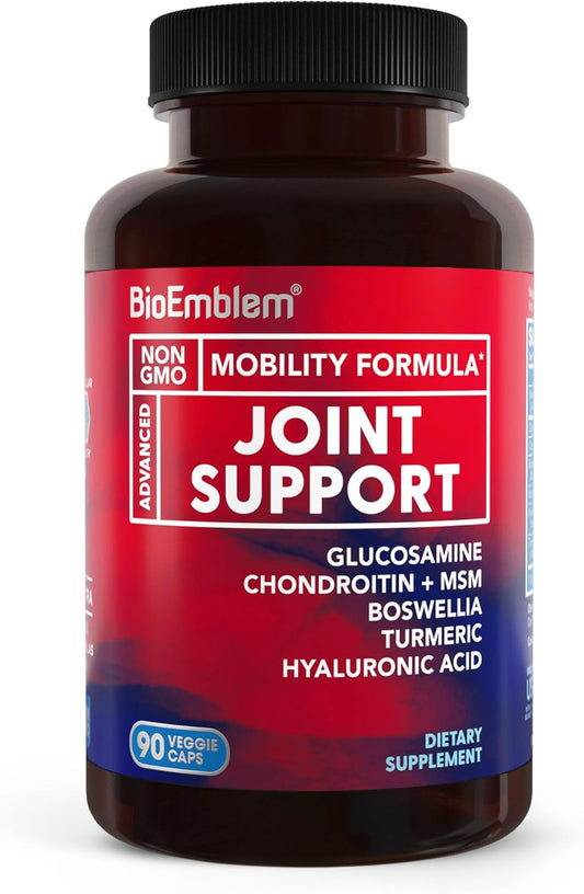 BioEmblem Joint Support Supplement with Glucosamine Chondroitin, MSM, Boswellia, Turmeric, Hyaluronic Acid - 90 Capsules - BoostGo Australia