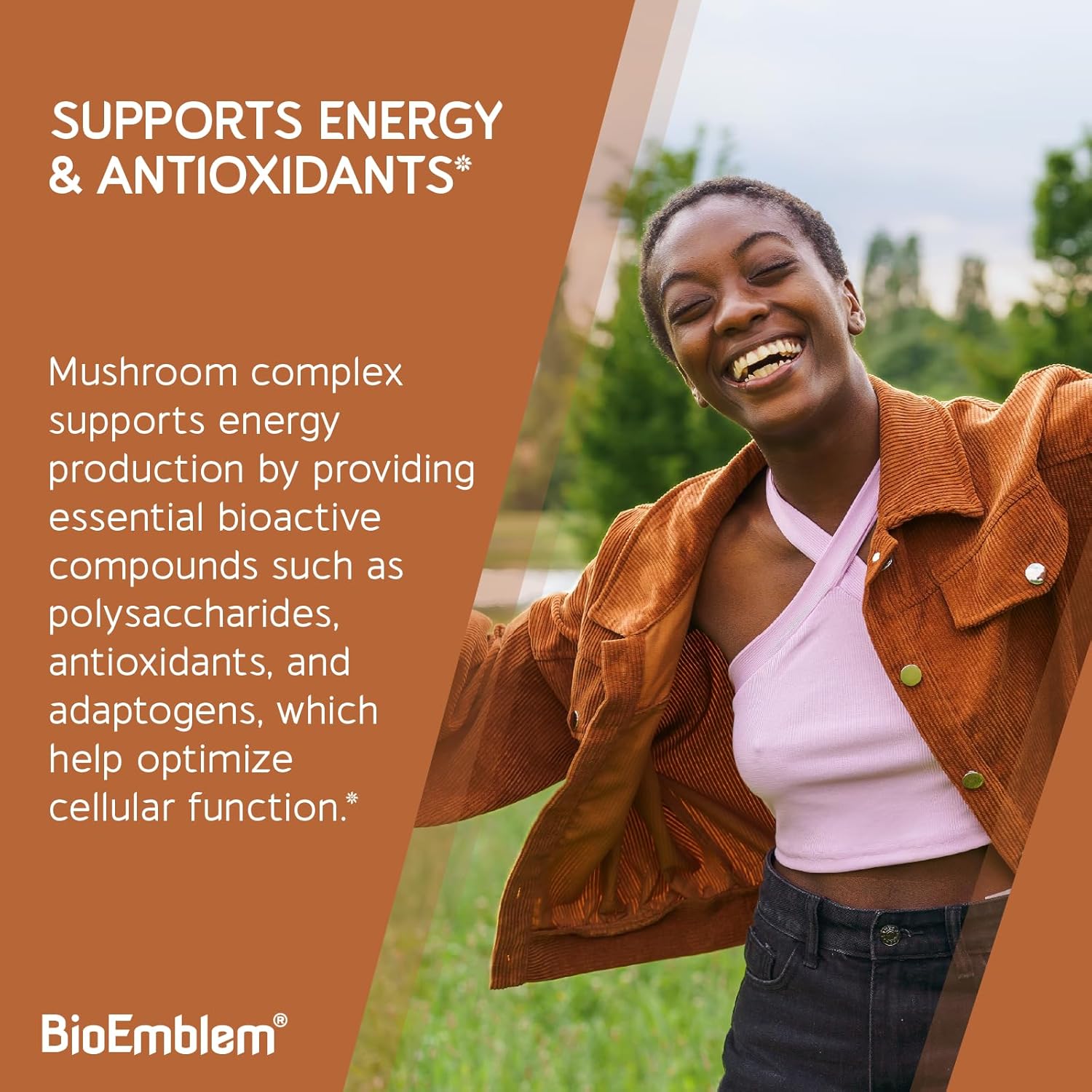 BioEmblem Mushroom Complex - Premium 10:1 Strength with 7 Species - Lions Mane, Reishi, Cordyceps, Chaga, Maitake, Shiitake - Immune Support, Energy, Focus - Non-GMO, Vegan - 90 Capsules