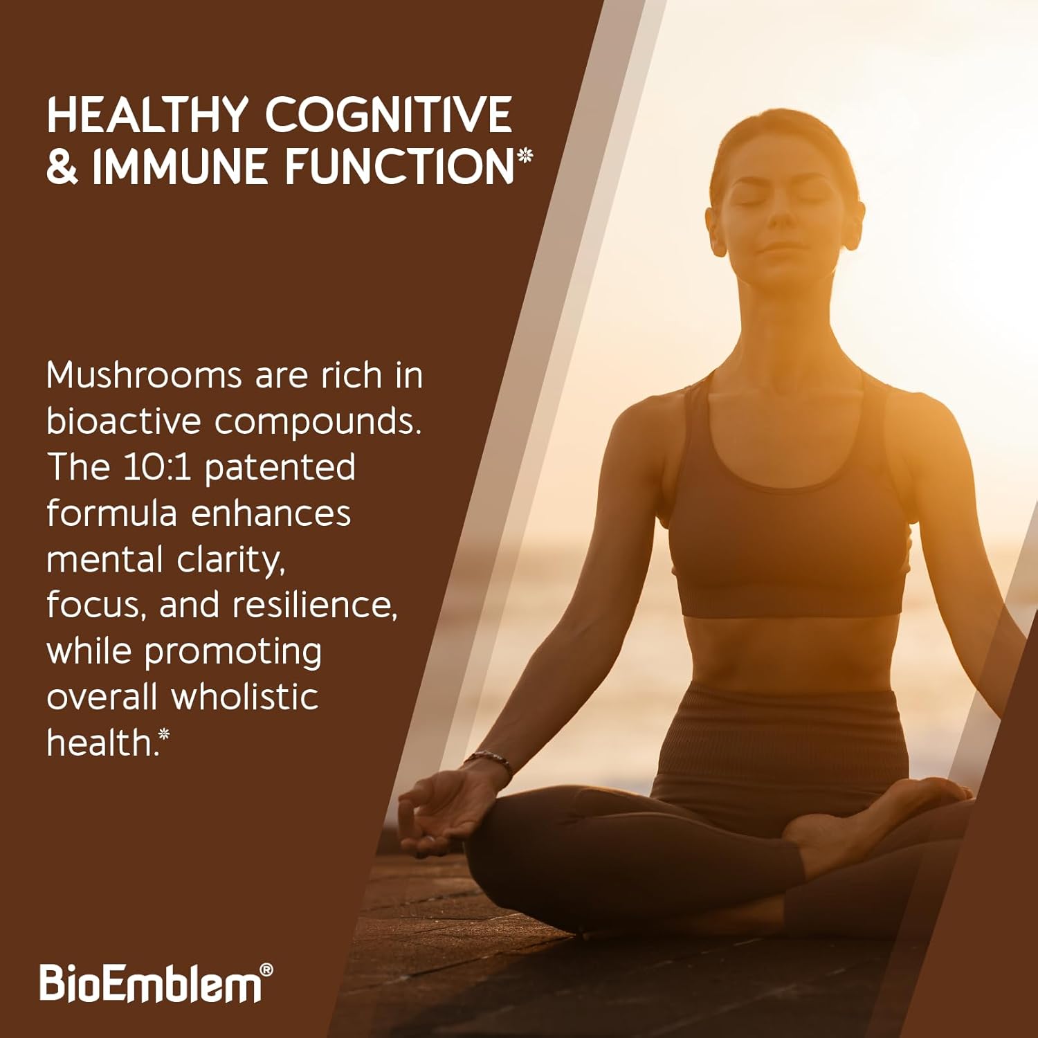 BioEmblem Mushroom Complex - Premium 10:1 Strength with 7 Species - Lions Mane, Reishi, Cordyceps, Chaga, Maitake, Shiitake - Immune Support, Energy, Focus - Non-GMO, Vegan - 90 Capsules