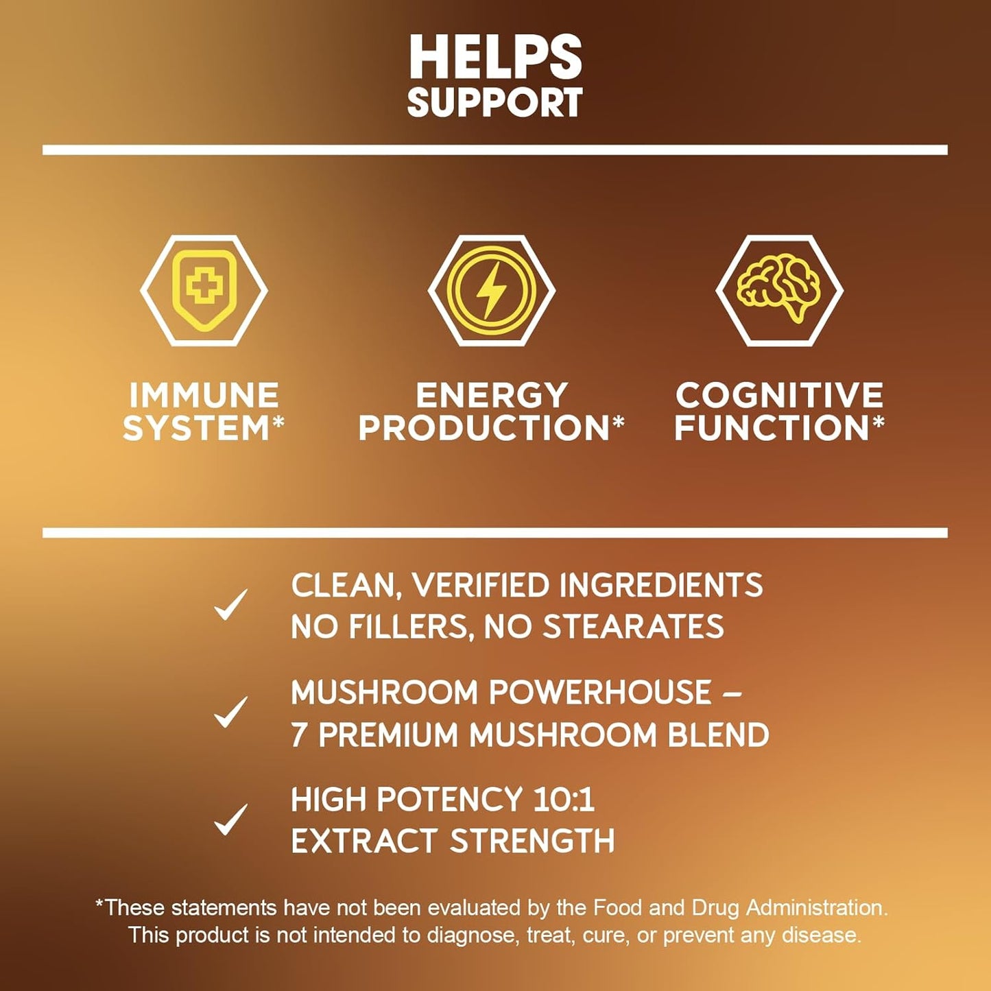 BioEmblem Mushroom Complex - Premium 10:1 Strength with 7 Species - Lions Mane, Reishi, Cordyceps, Chaga, Maitake, Shiitake - Immune Support, Energy, Focus - Non-GMO, Vegan - 90 Capsules