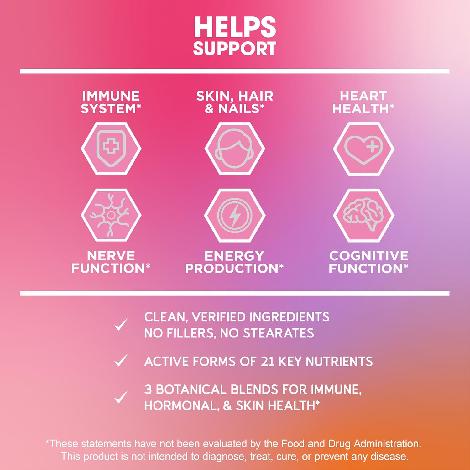 BioEmblem Women's Multivitamin Capsules - Immunity, Energy, Hair & Skin Support - Vitamin A, B12, B6, D3, Biotin, Iron, Magnesium, Collagen - Gluten Free - 90 Count