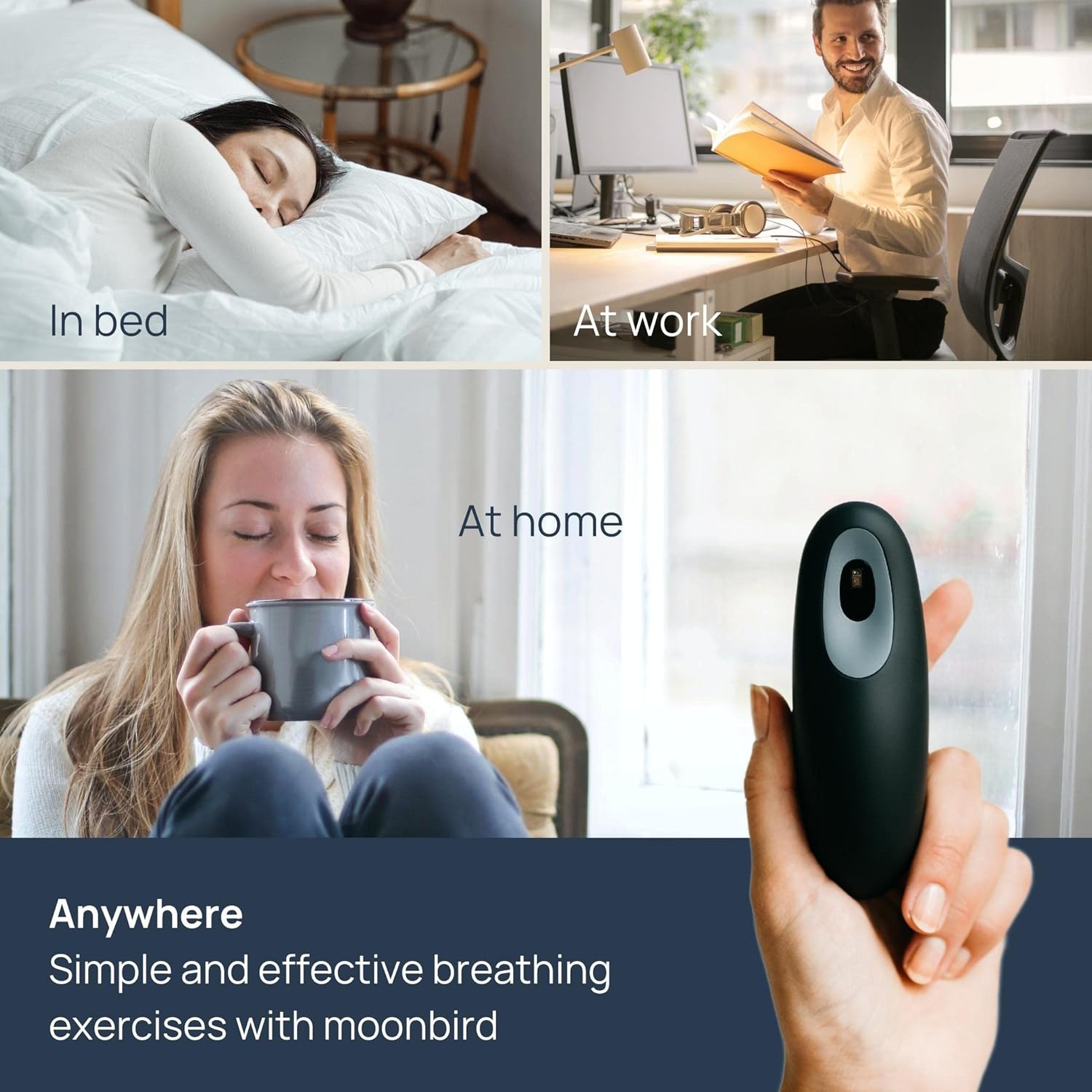 Biofeedback Device for Stress Relief & Better Sleep - Moonbird Breathing & Meditation Tool for Men & Women - Promotes Relaxation and Overall Health - Black Grey