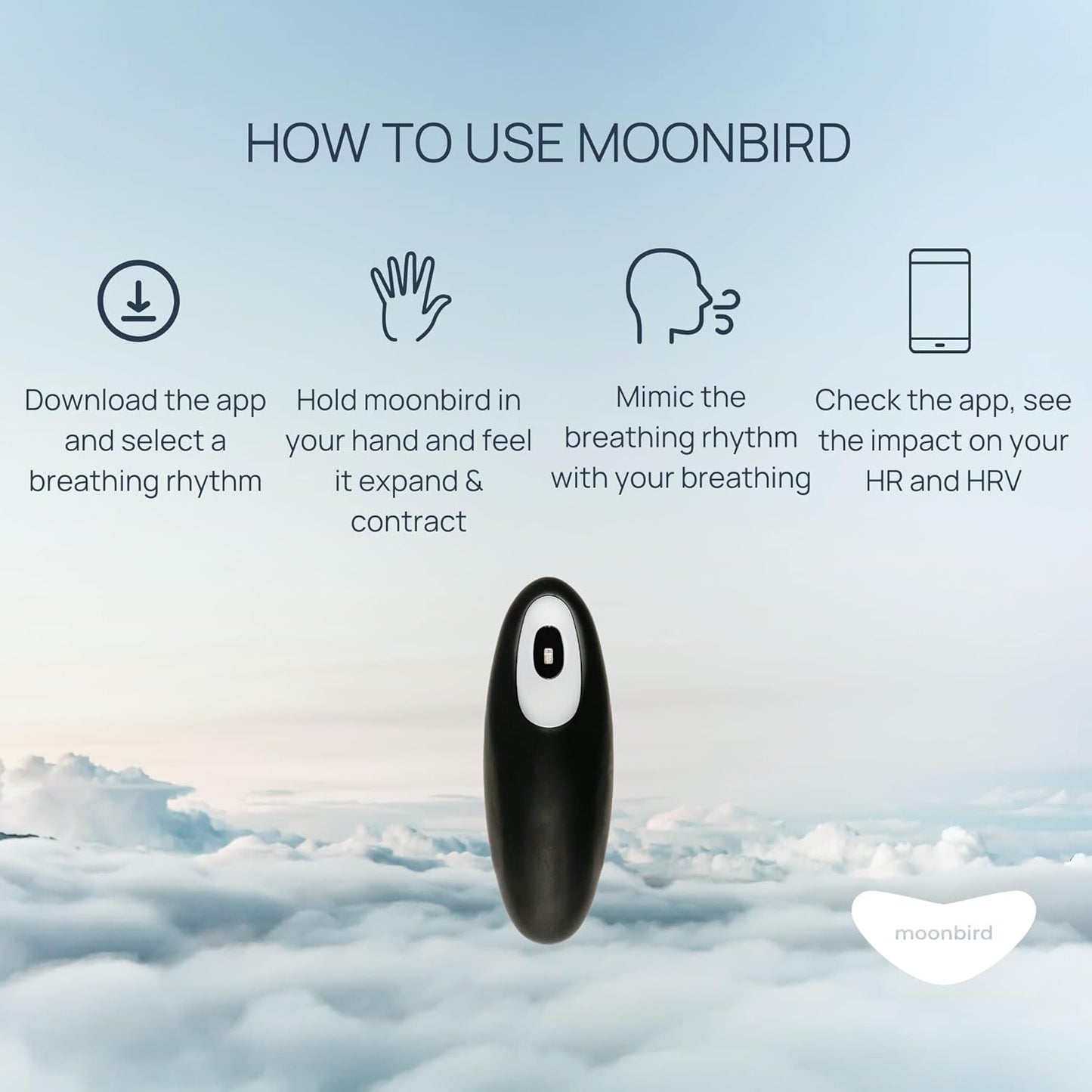 Biofeedback Device for Stress Relief & Better Sleep - Moonbird Breathing & Meditation Tool for Men & Women - Promotes Relaxation and Overall Health - Black Grey