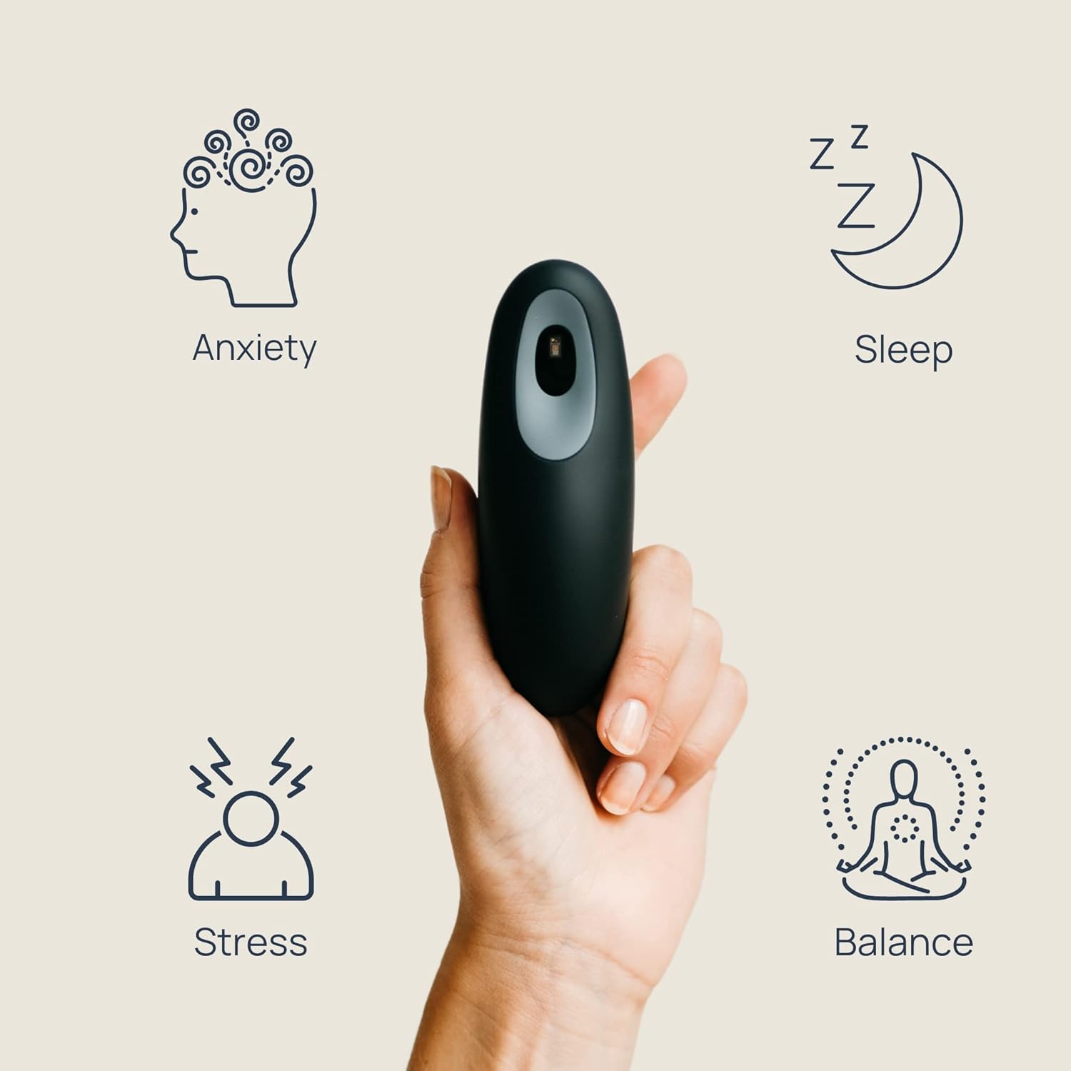 Biofeedback Device for Stress Relief & Better Sleep - Moonbird Breathing & Meditation Tool for Men & Women - Promotes Relaxation and Overall Health - Black Grey
