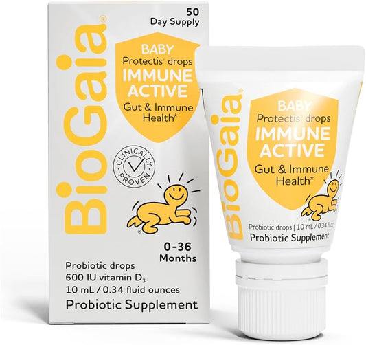 BioGaia Immune Active Baby Probiotic Drops with Vitamin D - Supports Digestive & Immune Health for Babies & Toddlers 0-36 Months - Allergen, Dairy, Soy & Gluten Free - 50 Day Supply
