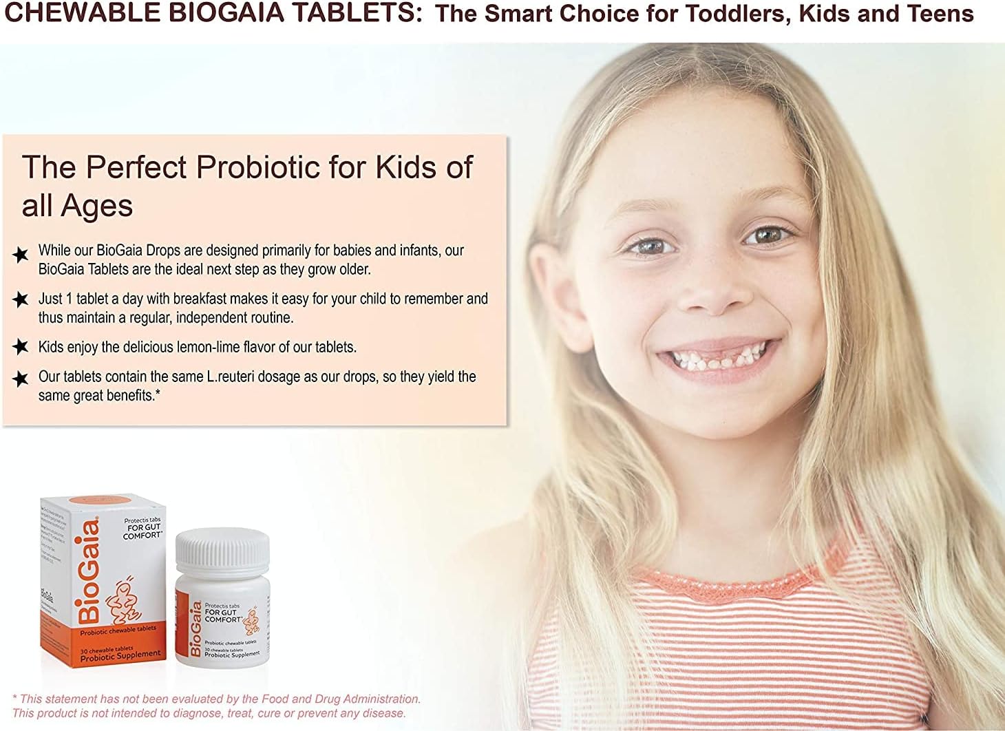 BioGaia Probiotic Chewable Tablets: Convenient Digestive & Immune Health Support, 30 Count Box