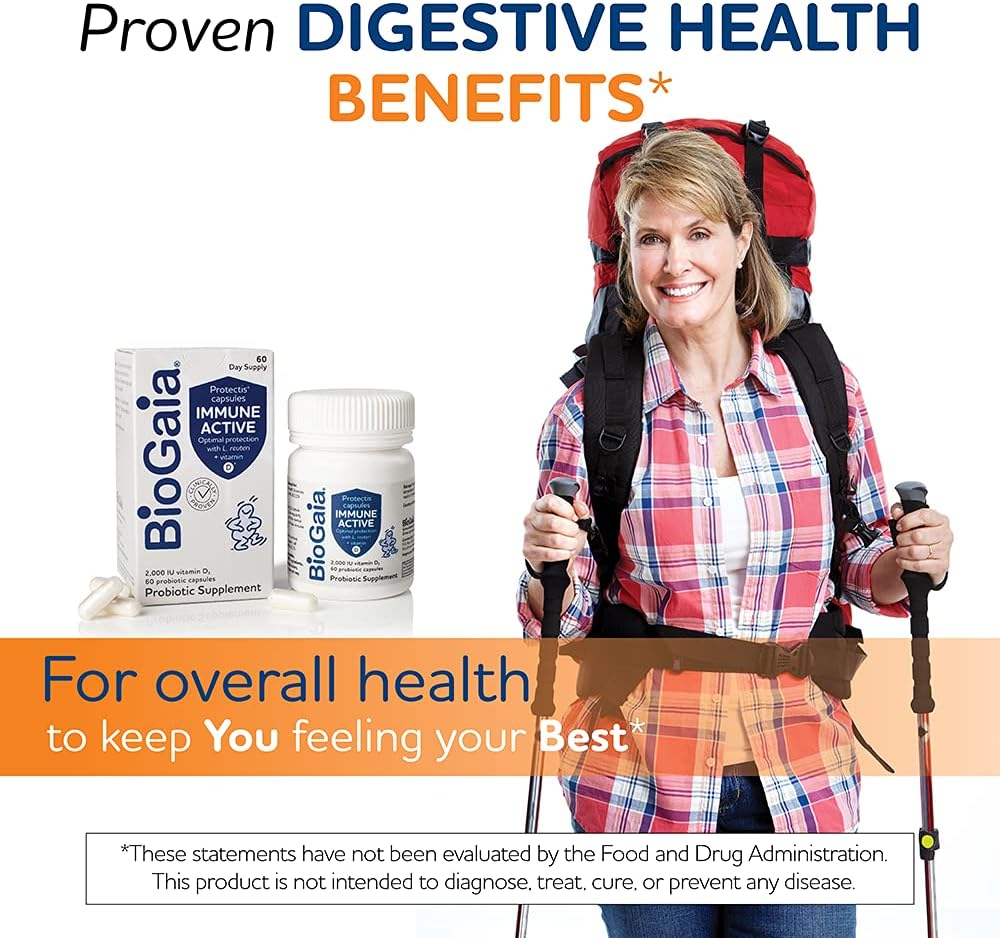 BioGaia Protectis Immune Active Probiotic with Vitamin D - Supports Digestive & Immune Health - Probiotics for Men & Women - 60 Capsules