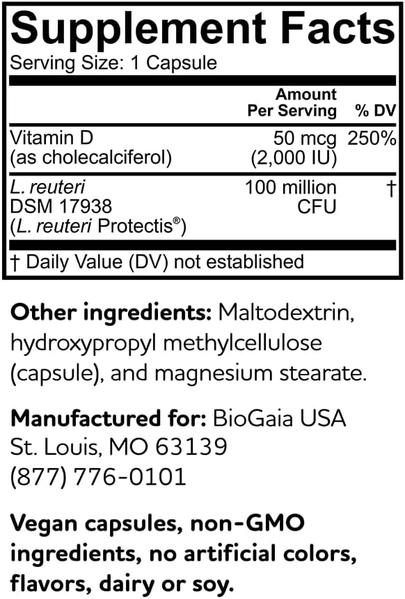 BioGaia Protectis Immune Active Probiotic with Vitamin D - Supports Digestive & Immune Health - Probiotics for Men & Women - 60 Capsules