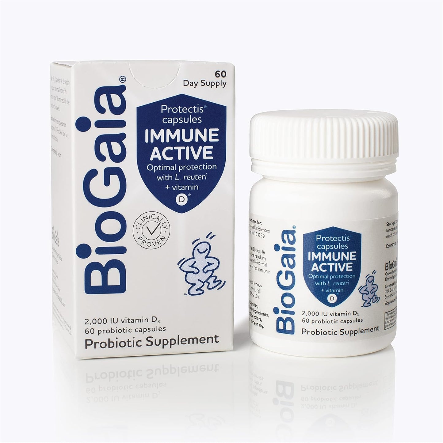 BioGaia Protectis Immune Active Probiotic with Vitamin D - Supports Digestive & Immune Health - Probiotics for Men & Women - 60 Capsules