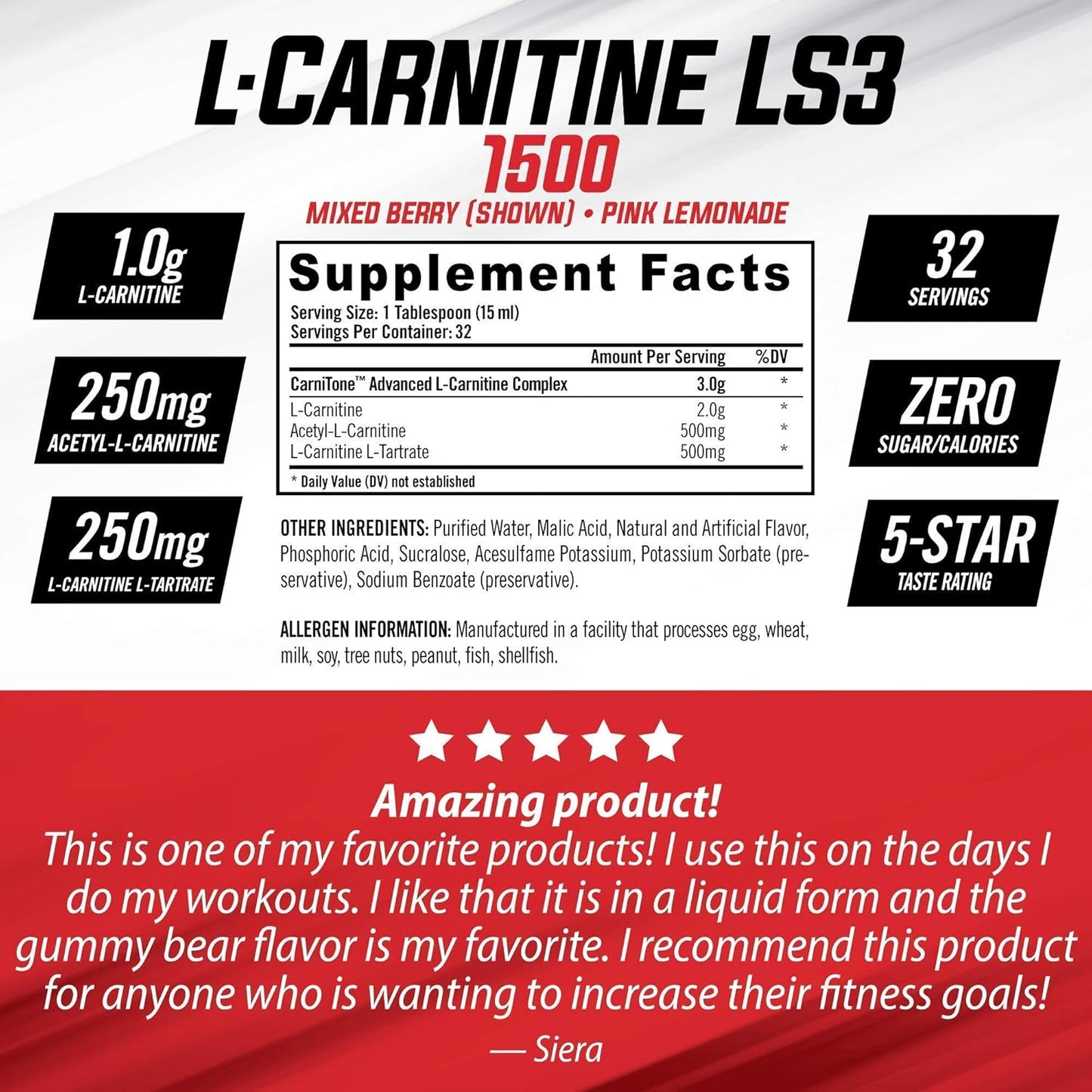 BioGenetic Laboratories iSatori L-Carnitine LS3 Mixed Berry 1500mg Supplement - 32 Servings