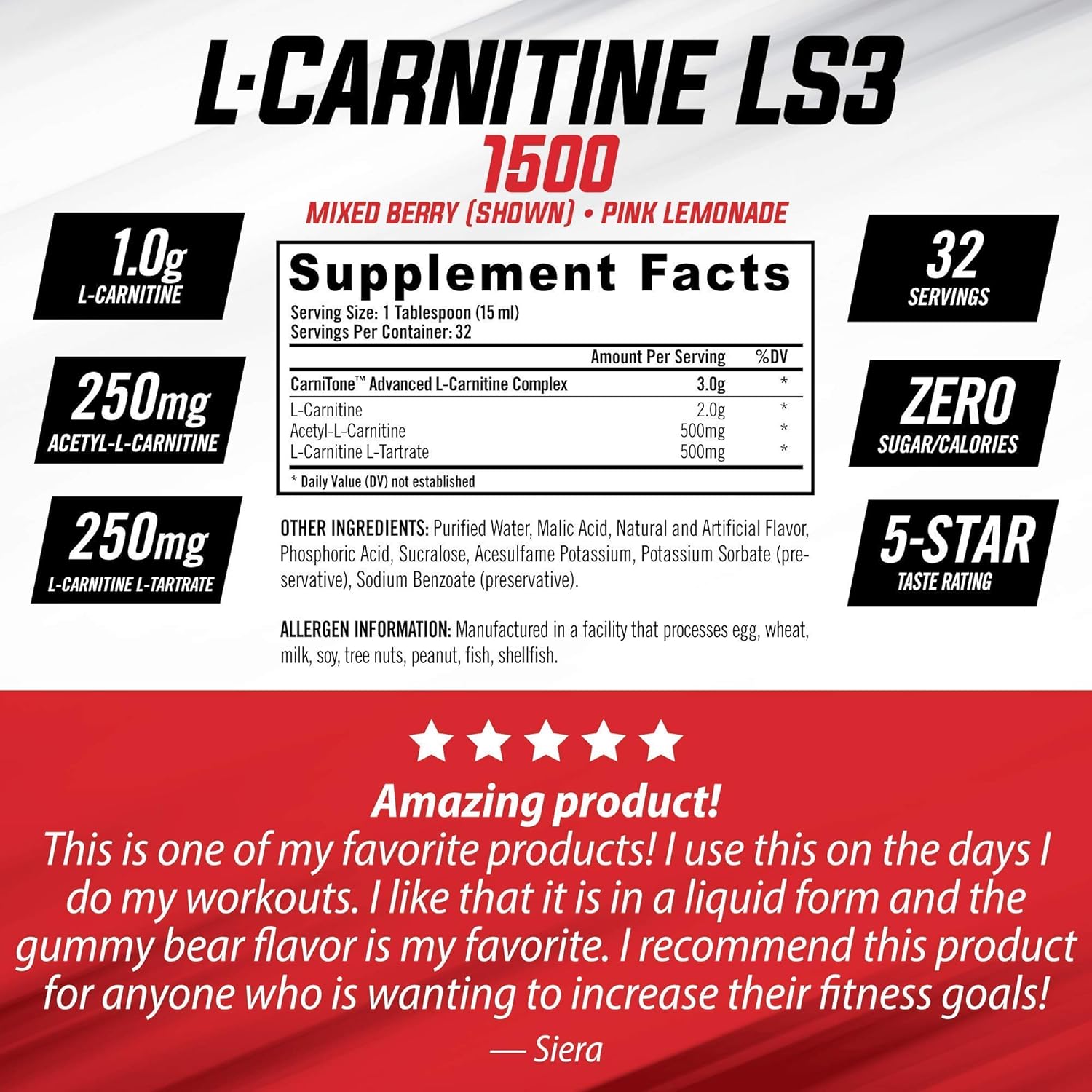 BioGenetic Laboratories iSatori L-Carnitine LS3 Mixed Berry 1500mg Supplement - 32 Servings