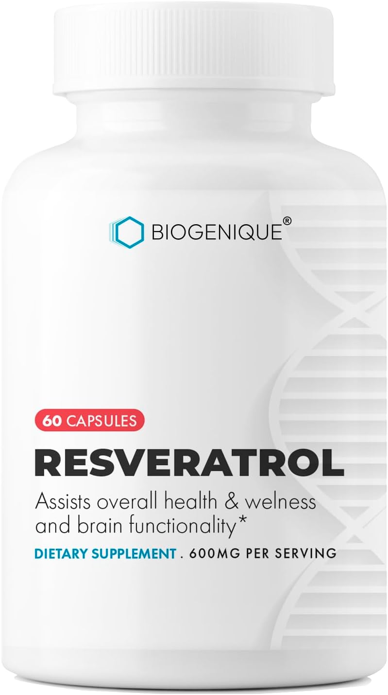 Biogenique Resveratrol 600mg Capsules - Powerful Antioxidants with Trans-Resveratrol from Polygonum Root Extract for Anti-Aging & Heart Health - 60 Count, Made in USA - Vegan, Non-GMO, Gluten Free