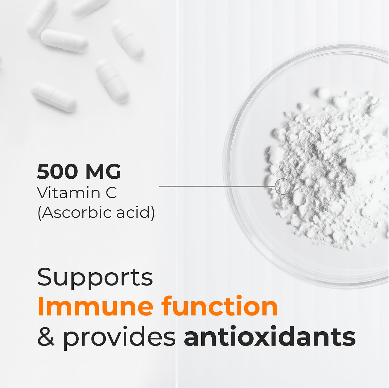 Biogenique Vitamin C 500mg Capsules - Natural Ascorbic Acid Immune Support Supplement for Adults - Vegan & Non-GMO