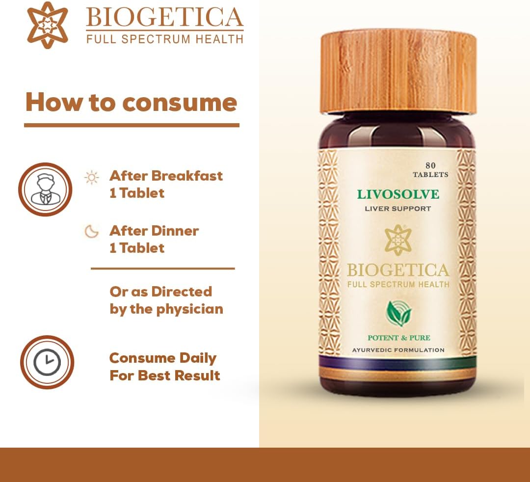 Biogetica Livosolve Herbal Supplement - Comprehensive Liver Support, Cleanse, and Detox - Protects Cells and Enzymes - Vegan and Non-GMO - 80 Tablets