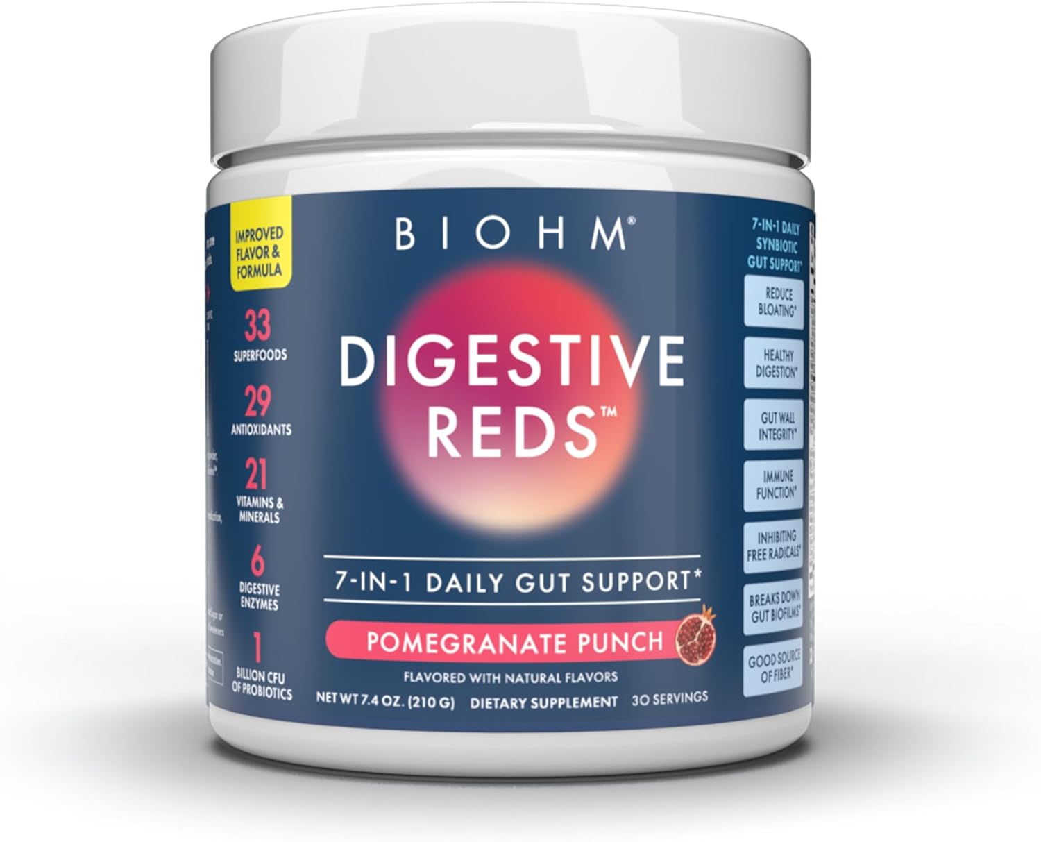 BIOHM Women's Probiotics Bundle: 30 Billion CFU & 210 oz Digestive Reds Powder for Gut & Vaginal Health, Antioxidants, Enzymes, Vitamins