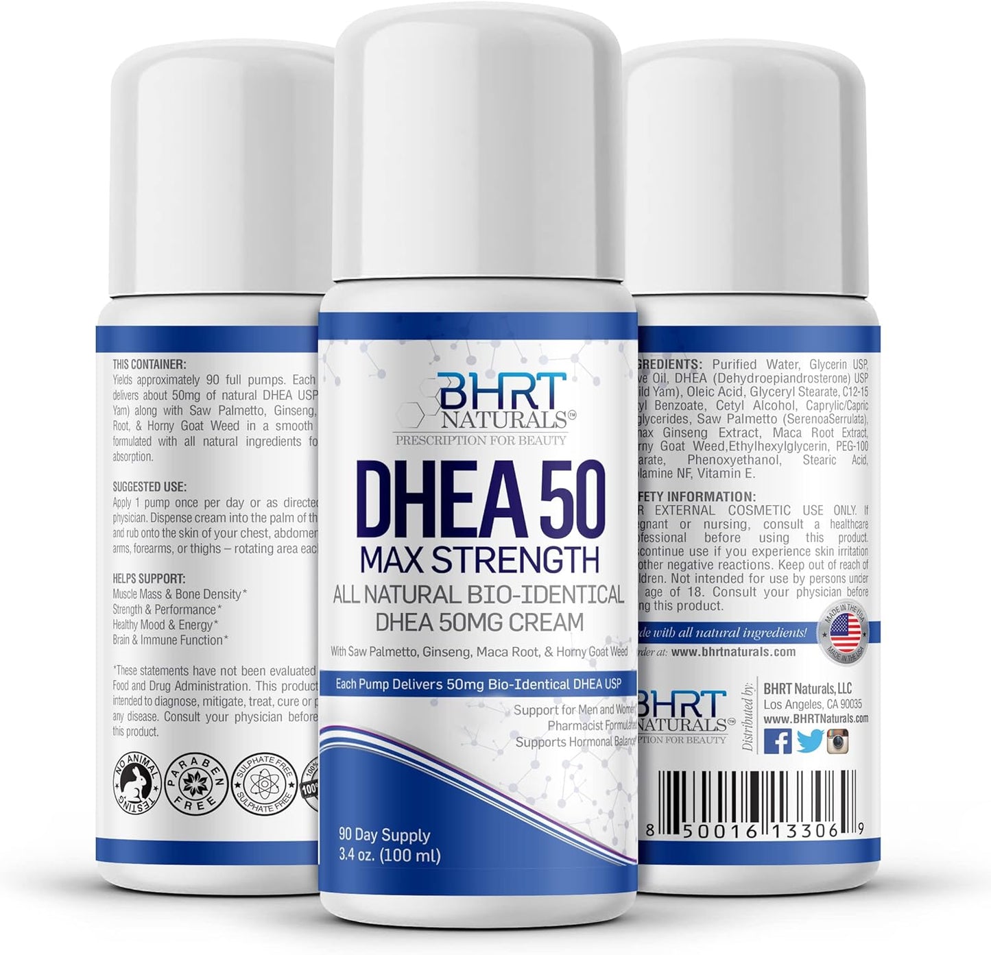 Bioidentical DHEA Cream 50mg for Men & Women - Natural Energy & Mood Support - Hormone Balance & Healthy Aging - 90 Day Supply, USA Made