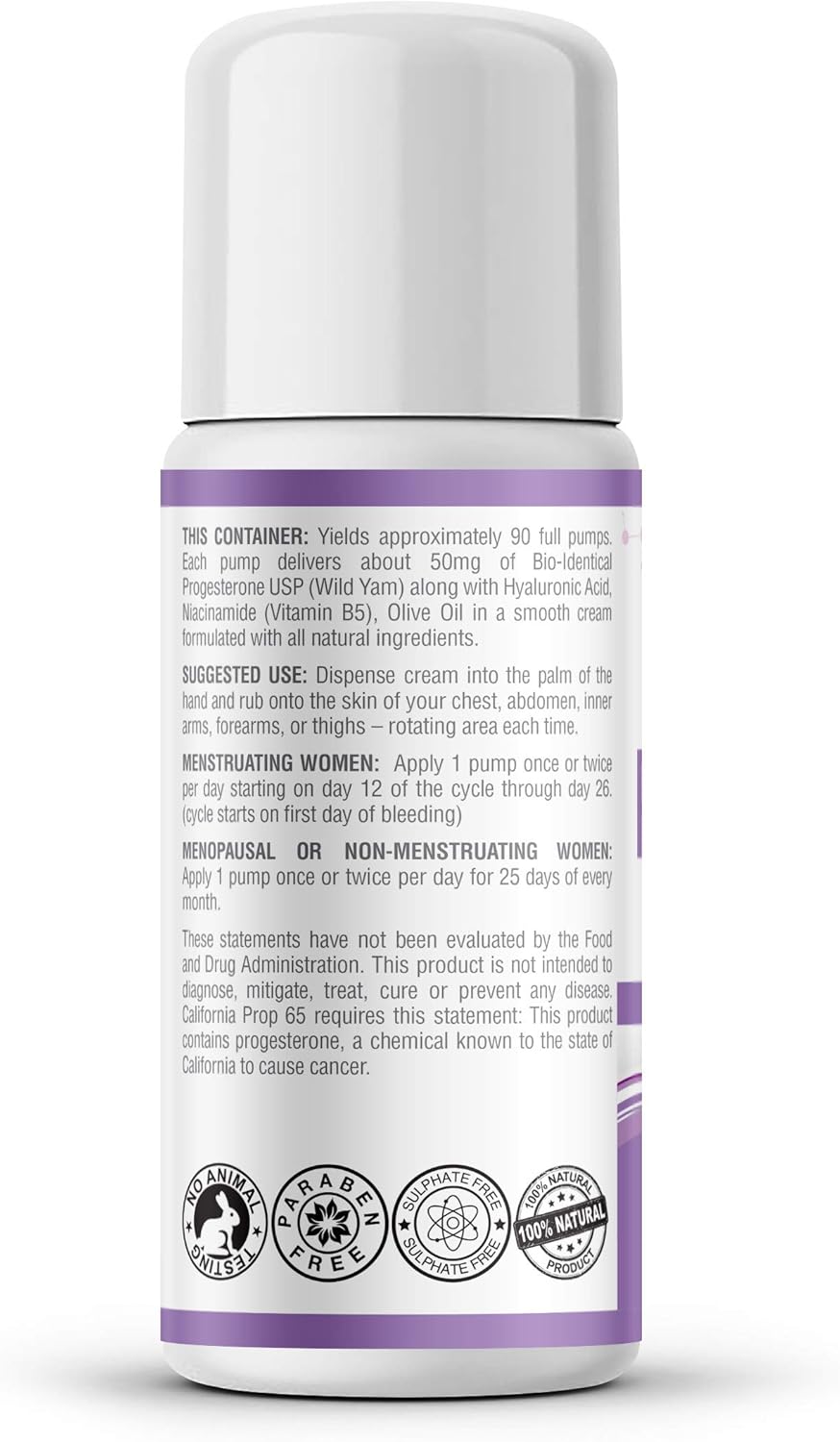 Bioidentical Progesterone Cream 5000mg - 90 Day Supply, USP Natural Menopause Relief - Pharmacist Formulated, Non-GMO - USA Made (1 Bottle)