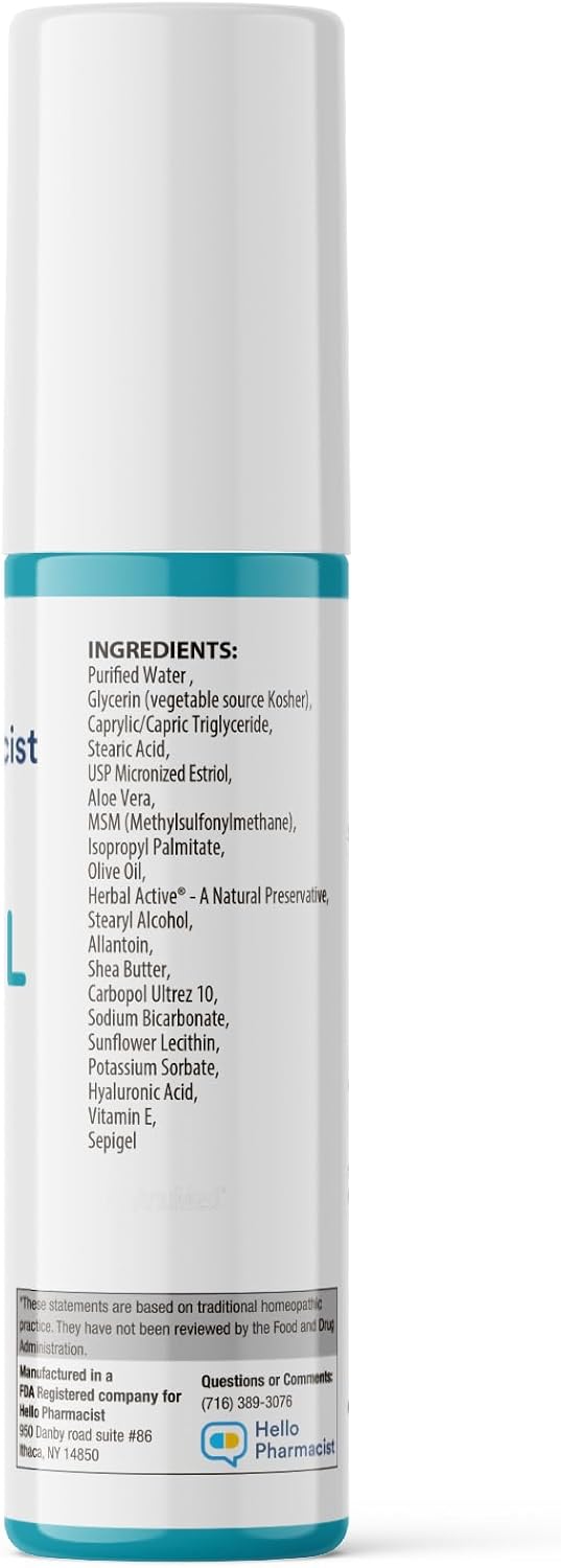 Bioidentical USP Micronized Estriol 5.0 Menopause Relief Cream with Vitamin E & Hyaluronic Acid - 5 mg Estriol - Shea Butter & Moisturizers - 3 oz