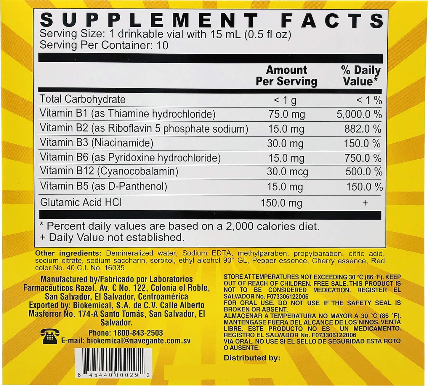 Biokemical DeStressing Vials - 10 Count with B Vitamins and Glutamic Acid