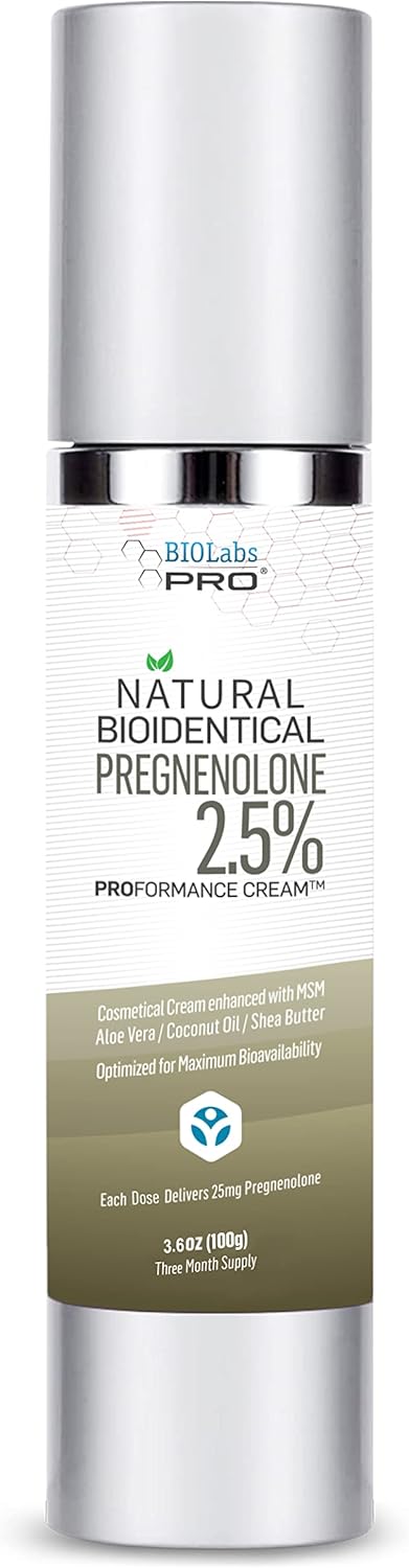 BIOLABS PRO Pregnenolone - All Natural Bioidentical, 2.5% Strength, Three-Month Supply, Unscented - 3.6oz