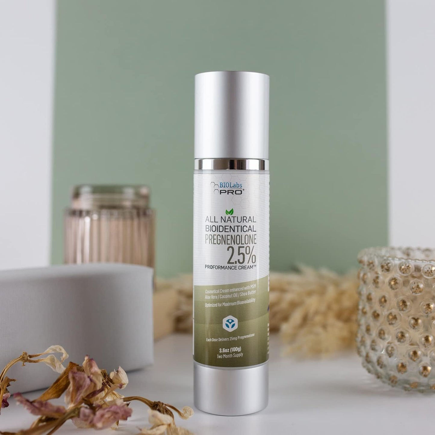 BIOLABS PRO Pregnenolone - All Natural Bioidentical, 2.5% Strength, Three-Month Supply, Unscented - 3.6oz