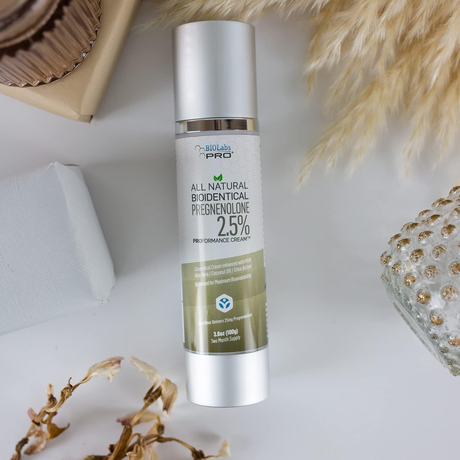 BIOLABS PRO Pregnenolone - All Natural Bioidentical, 2.5% Strength, Three-Month Supply, Unscented - 3.6oz