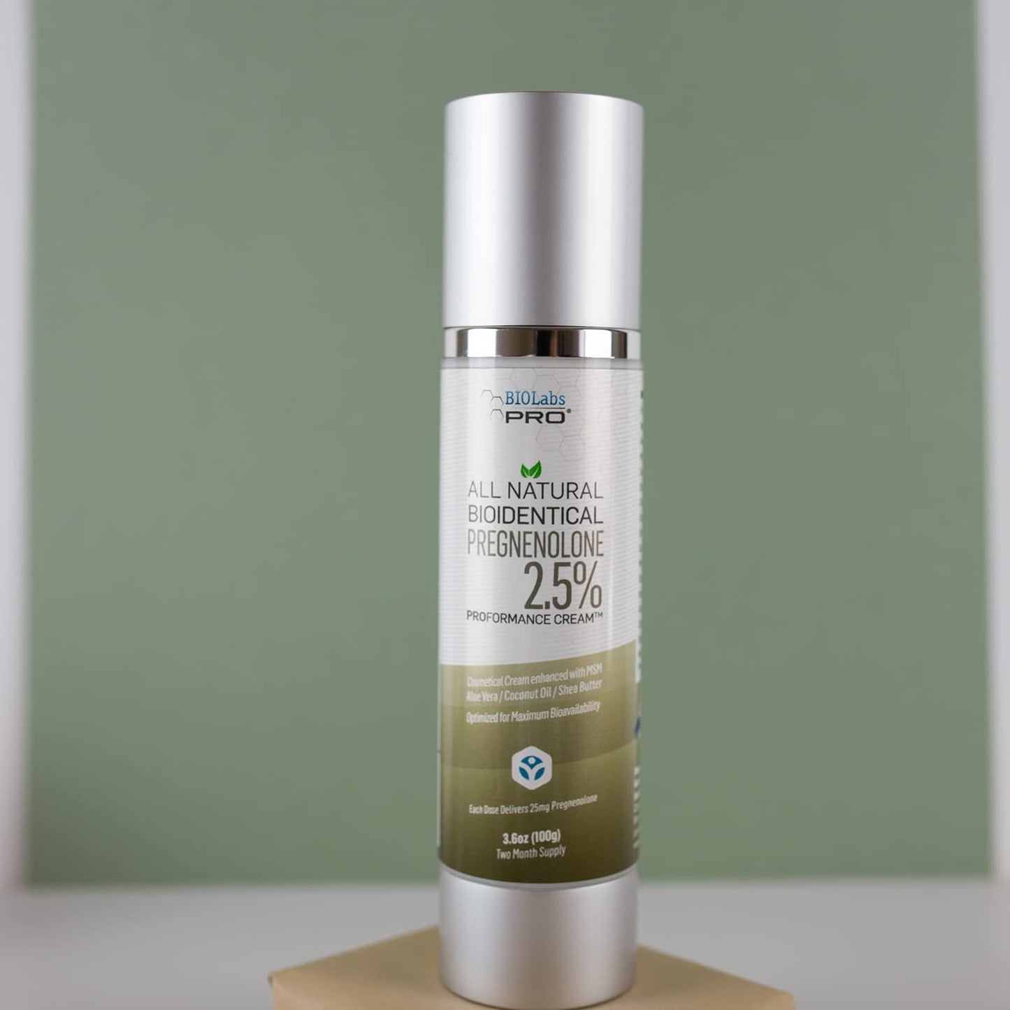 BIOLABS PRO Pregnenolone - All Natural Bioidentical, 2.5% Strength, Three-Month Supply, Unscented - 3.6oz