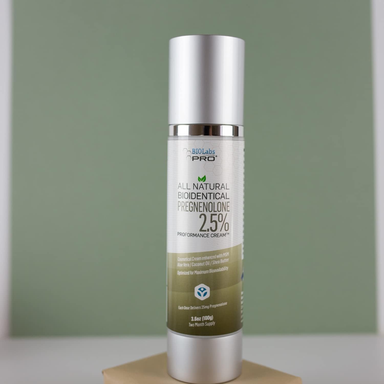 BIOLABS PRO Pregnenolone - All Natural Bioidentical, 2.5% Strength, Three-Month Supply, Unscented - 3.6oz