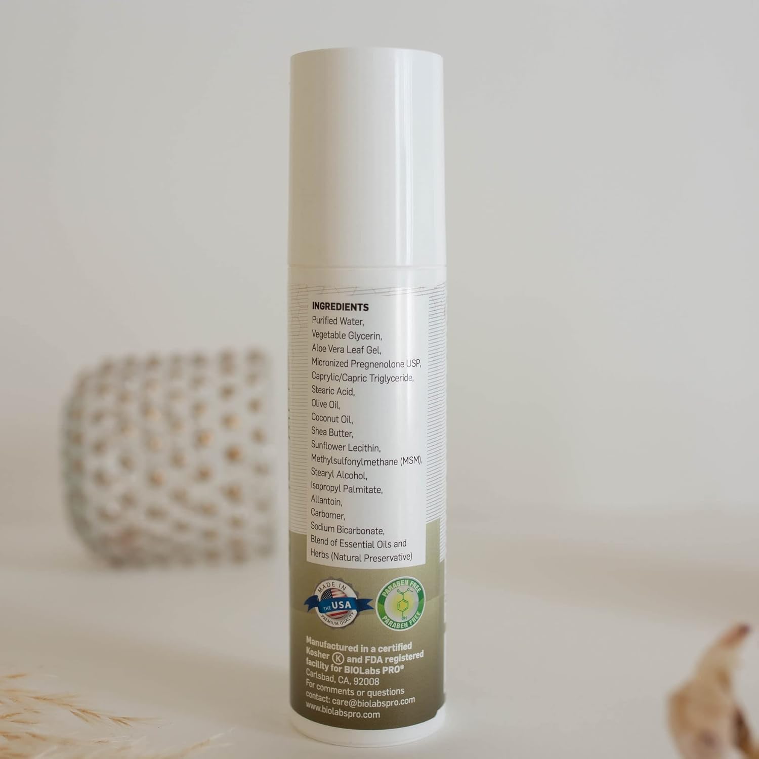 BIOLABS PRO Pregnenolone - All Natural Bioidentical, 2.5% Strength, Three-Month Supply, Unscented - 3.6oz