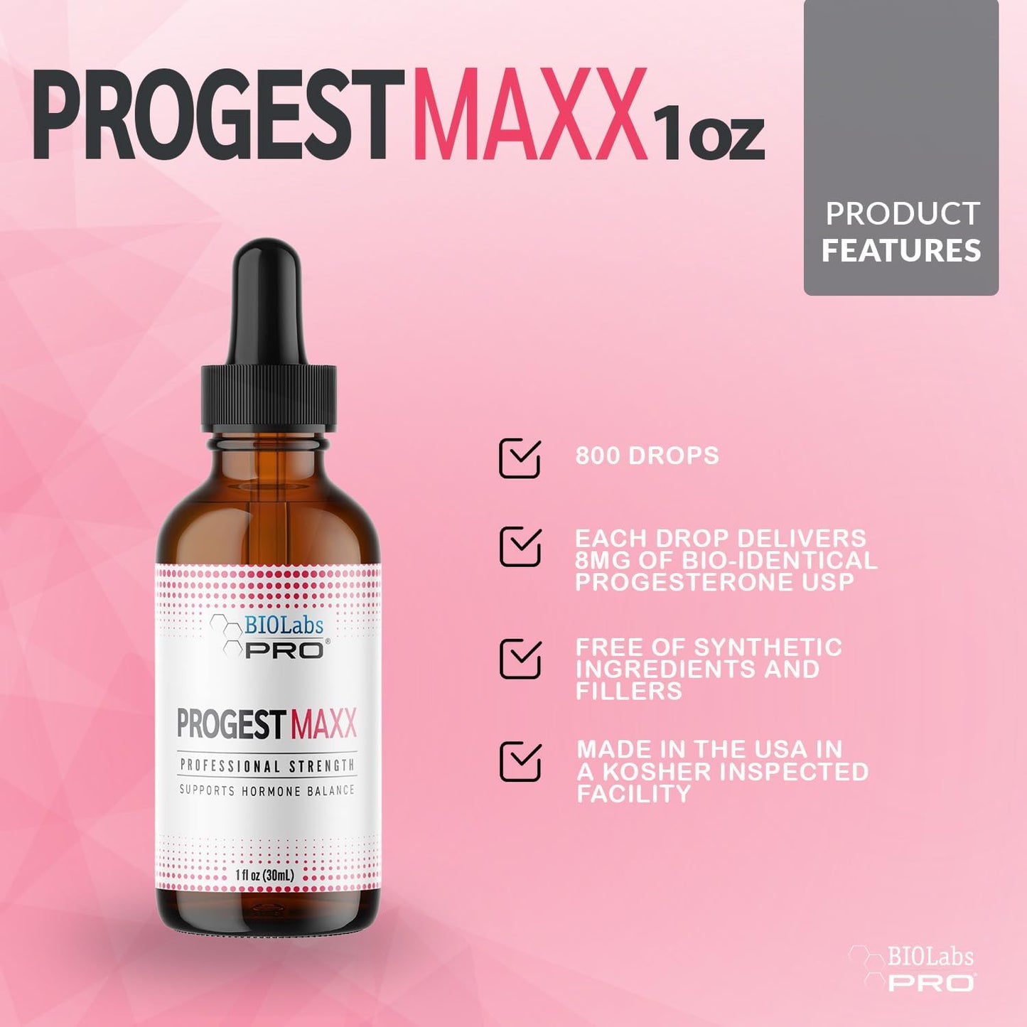 BIOLABS PRO Progest MAXX Natural Progesterone Oil - Menopause Support, 1oz Bottle (3 Month Supply)