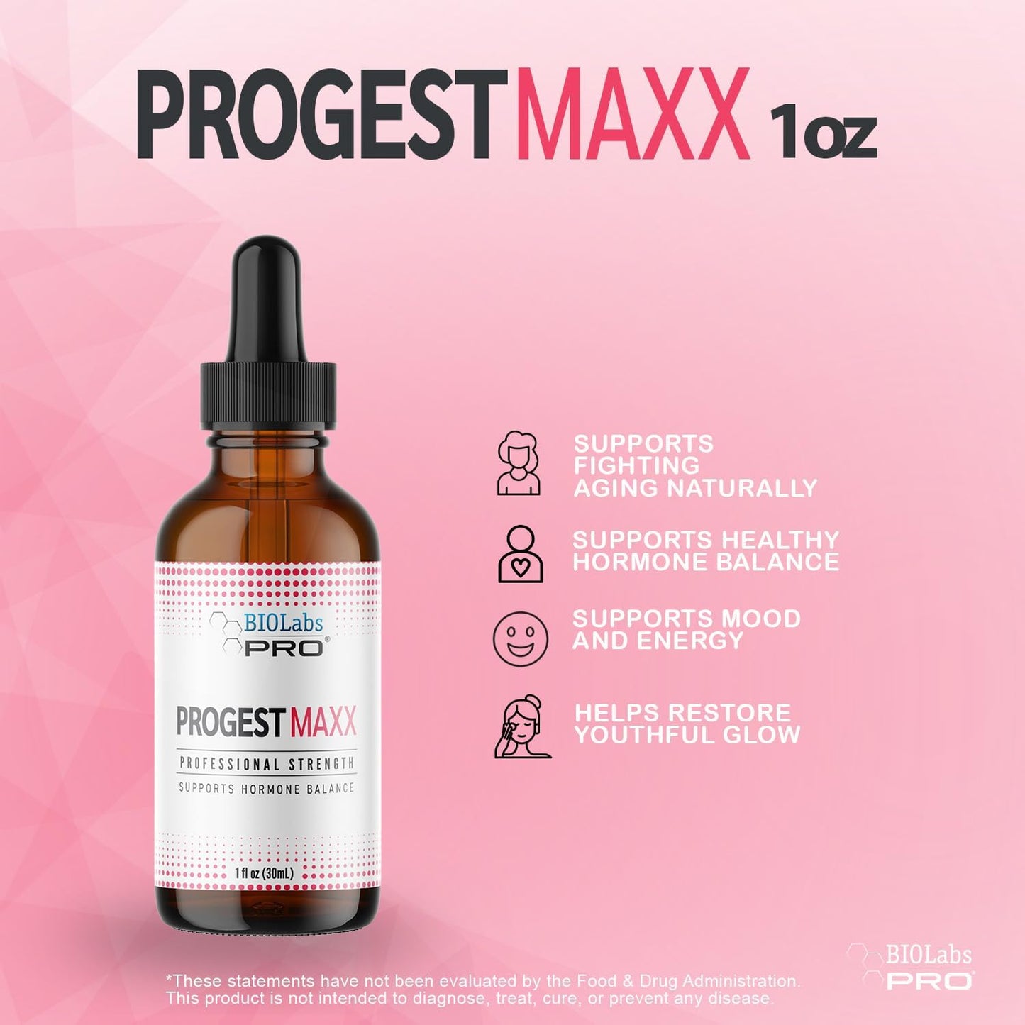 BIOLABS PRO Progest MAXX Natural Progesterone Oil - Menopause Support, 1oz Bottle (3 Month Supply)