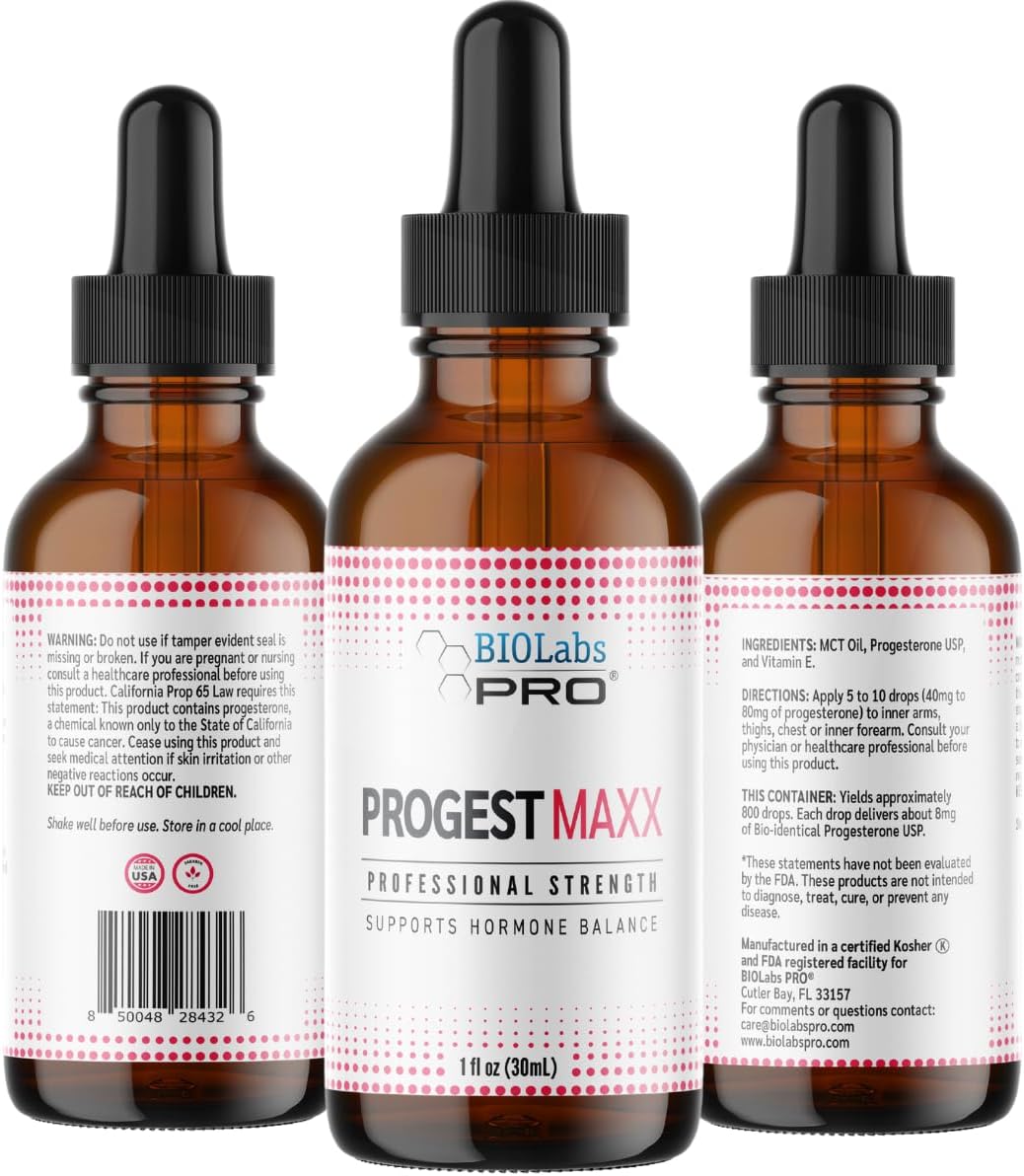 BIOLABS PRO Progest MAXX Natural Progesterone Oil - Menopause Support, 1oz Bottle (3 Month Supply)