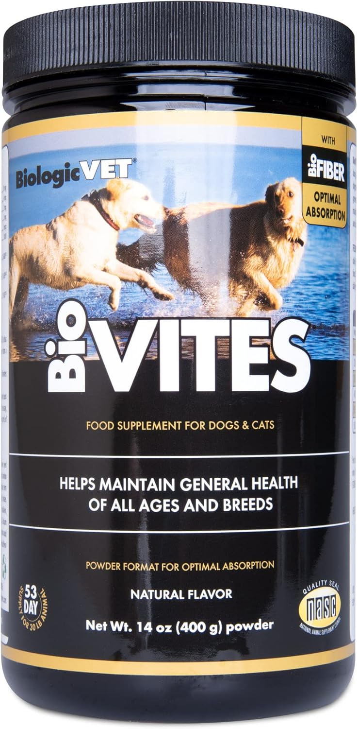 BiologicVET BioVITES Multivitamin Powder for Cats & Dogs, Supports Digestion & Immune System, 53-Day Supply, 30-lb. Animal, 14-oz. Powder