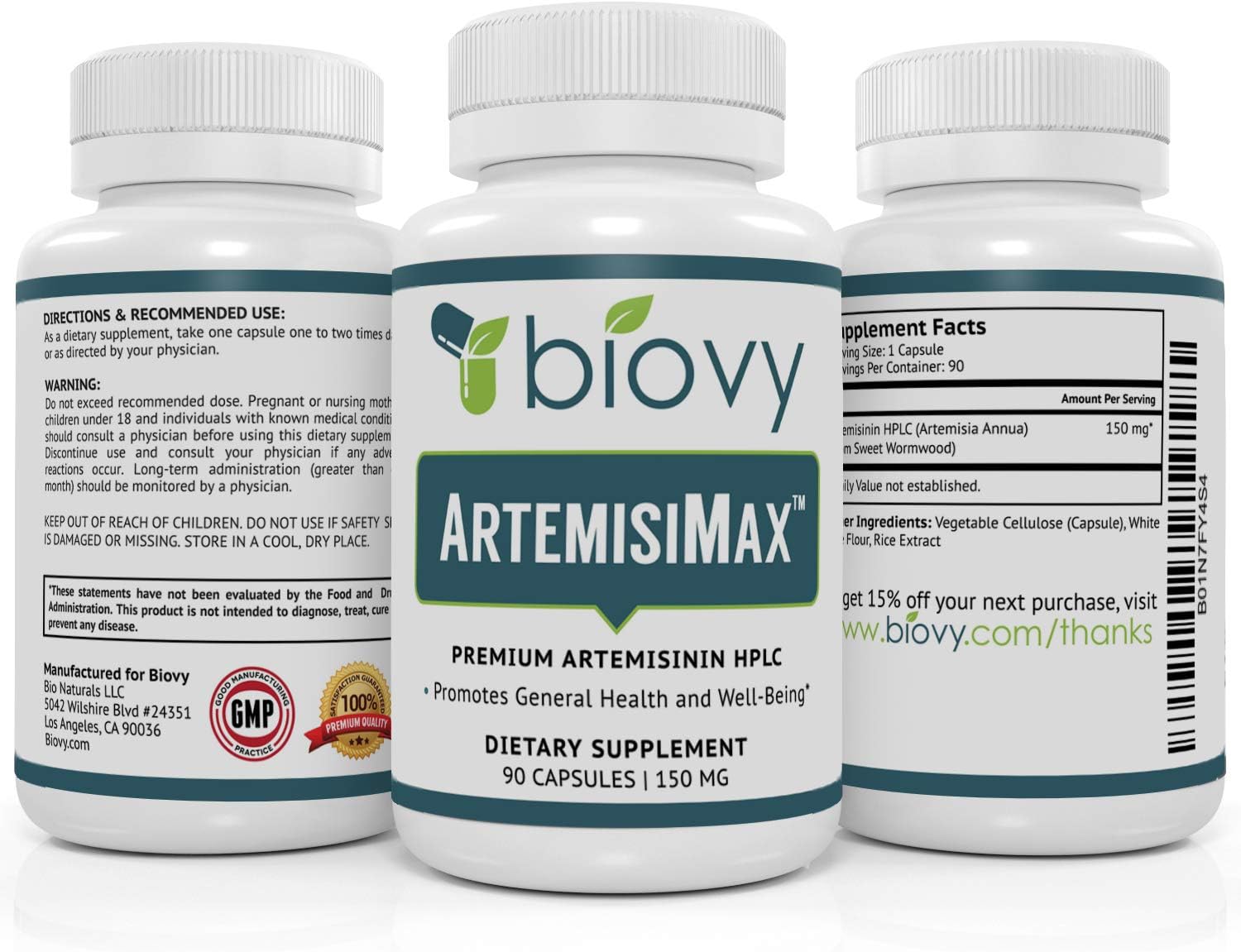 Biolor Artemisinin Annua Extract Capsules - 98% Standardized - Non-GMO, Vegan, Gluten Free - 90 Wormwood Capsules