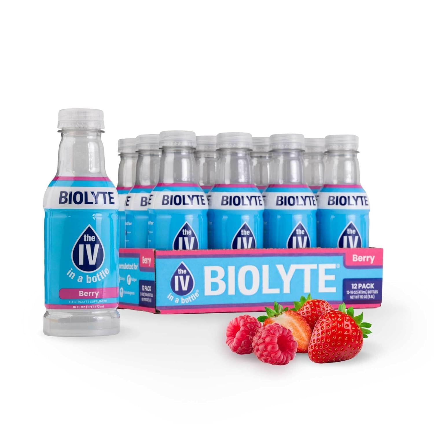 BIOLYTE Electrolyte Drink - Berry Flavored Hydration Beverage with Electrolytes for Energy & Rehydration - 16 Fl Oz (12 Pack)