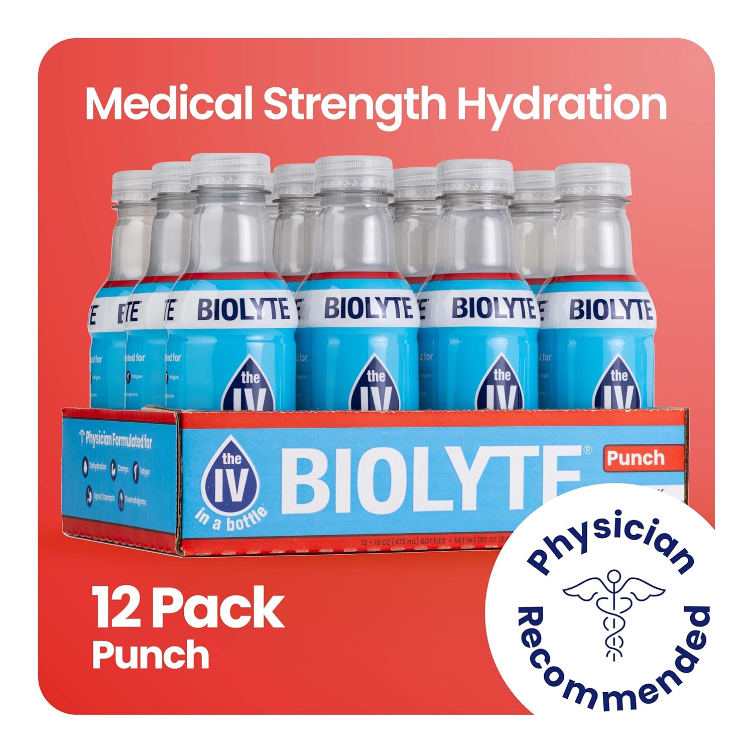 BIOLYTE Electrolyte Drink - Hydration & Energy Sports Drink with Electrolytes, Punch Flavor, 16 Fl Oz (12 Pack)