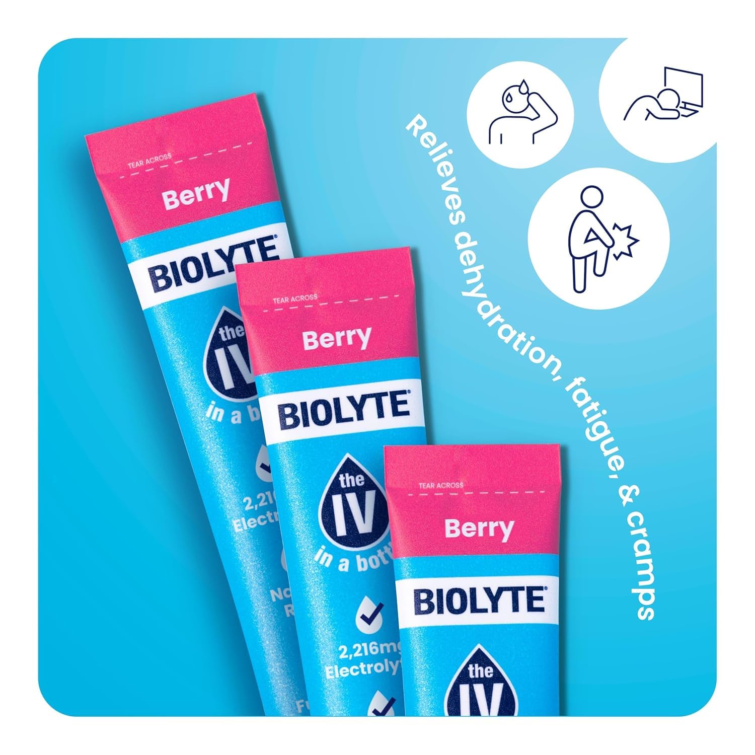 BIOLYTE IV Hydration Packets - Electrolyte Powder Mix for Dehydration Relief, Doctor-Developed Berry Drink Sticks (16 Pack)