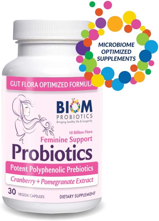 Biom Probiotics Complete Feminine Balance Daily Women's Probiotics with Prebiotics, Organic Cranberry & Pomegranate - 30 Servings
