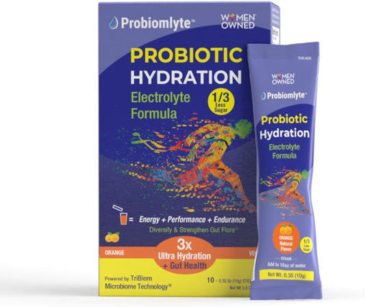 Biom Probiotics Probiomlyte Hydration Amplifier with Electrolytes, Vitamins, and Probiotics for Improved Endurance and Gut Health - Orange Flavor - 10 Sticks